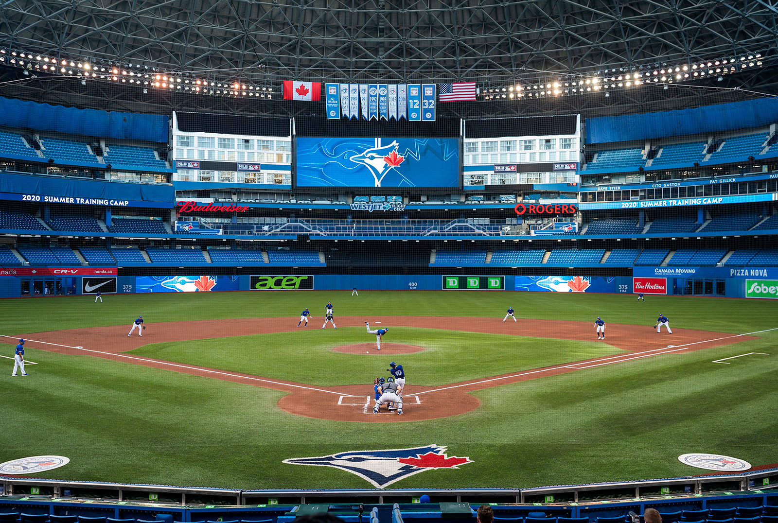 The Toronto Blue Jays play an intrasquad game at Rogers Centre in Toronto on July 9.