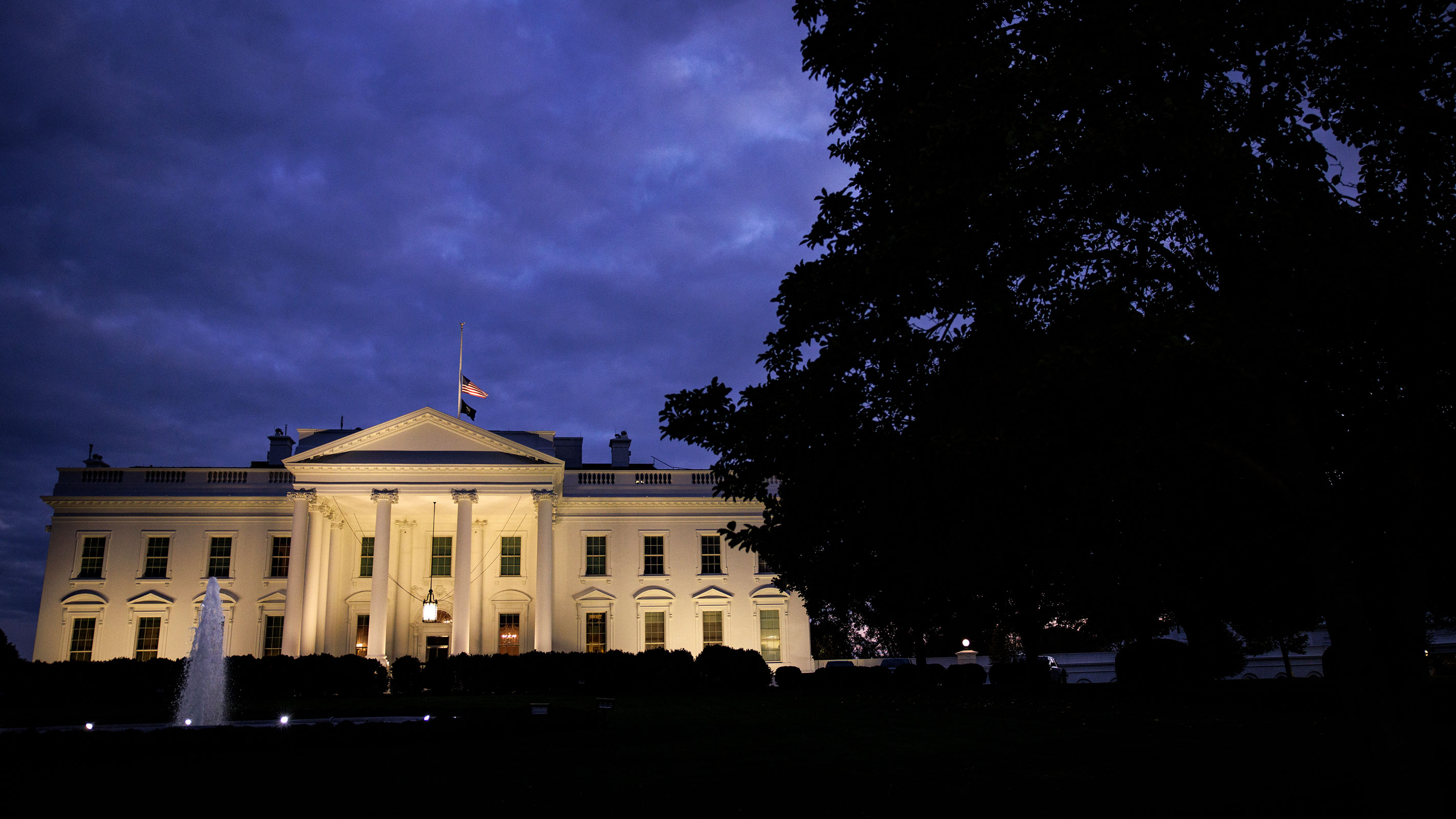 The White House is seen at dusk on September 30, 2023 in Washington, DC.