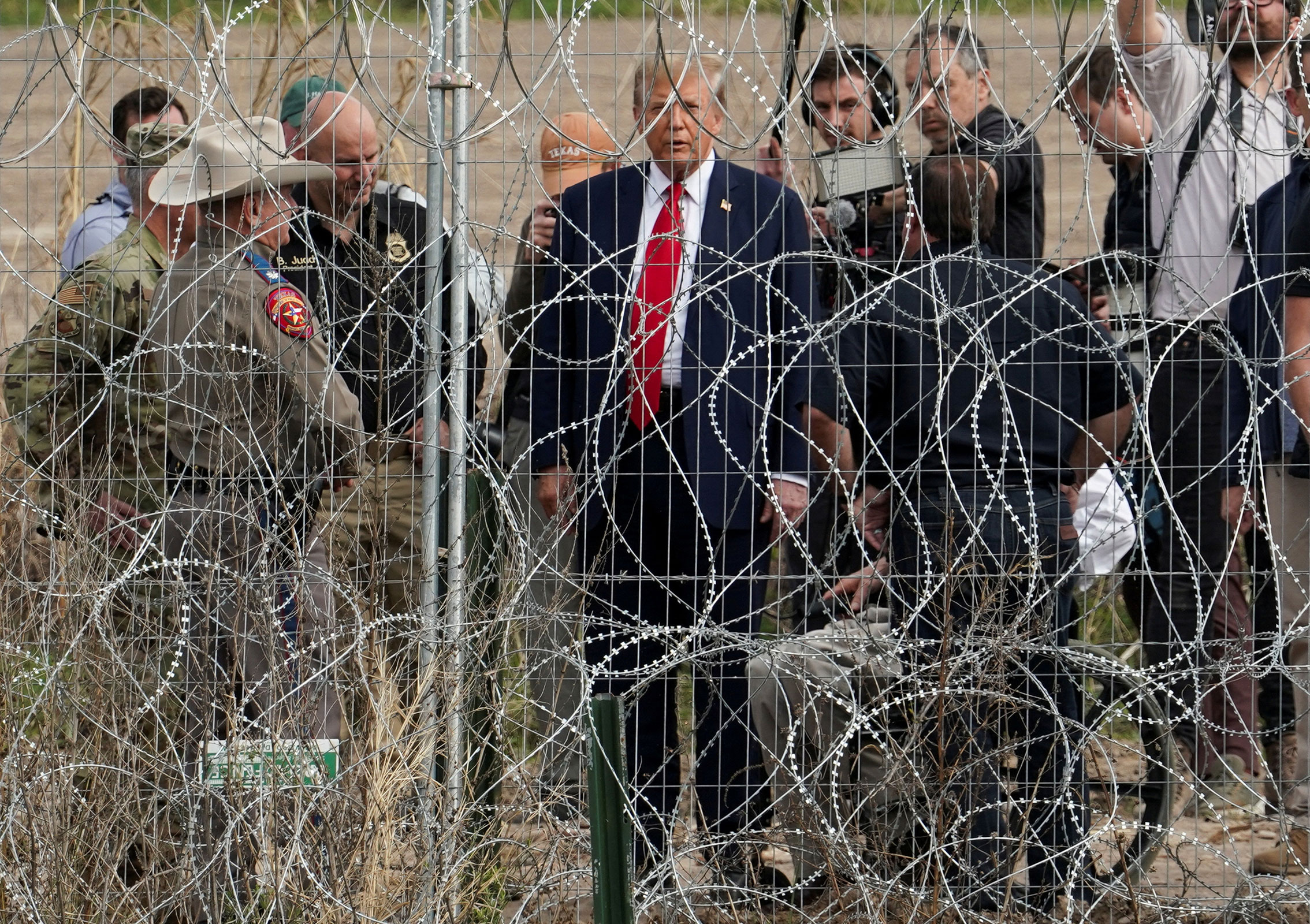 Former President Donald Trump visits the US-Mexico border at Eagle Pass, Texas, as seen from Piedras Negras, Mexico, on February 29. 