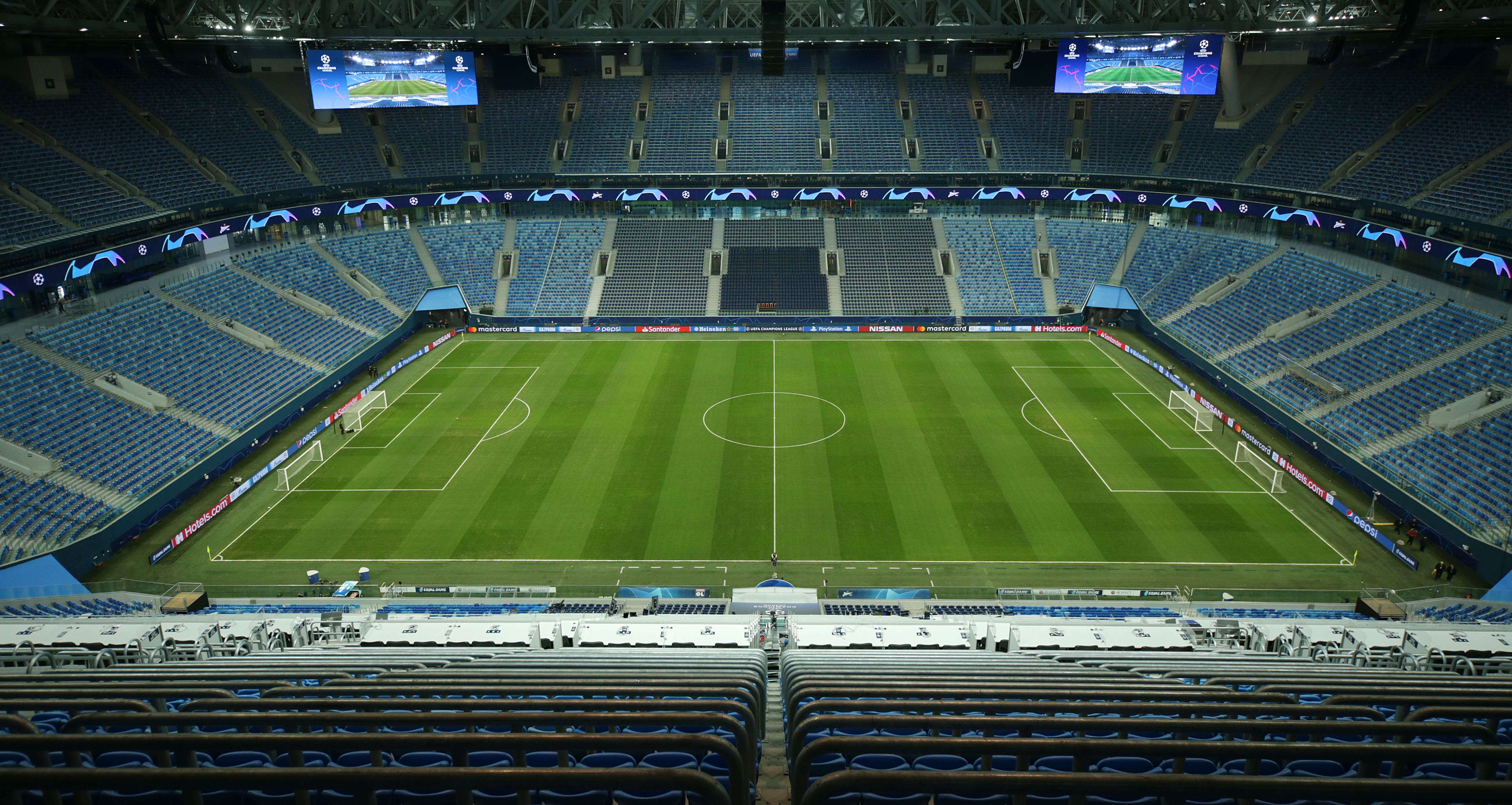 The Gazprom Arena prior to the UEFA Champions League group G match between Zenit St. Petersburg and Olympique Lyon on November 27, 2019 in St. Petersburg, Russia.