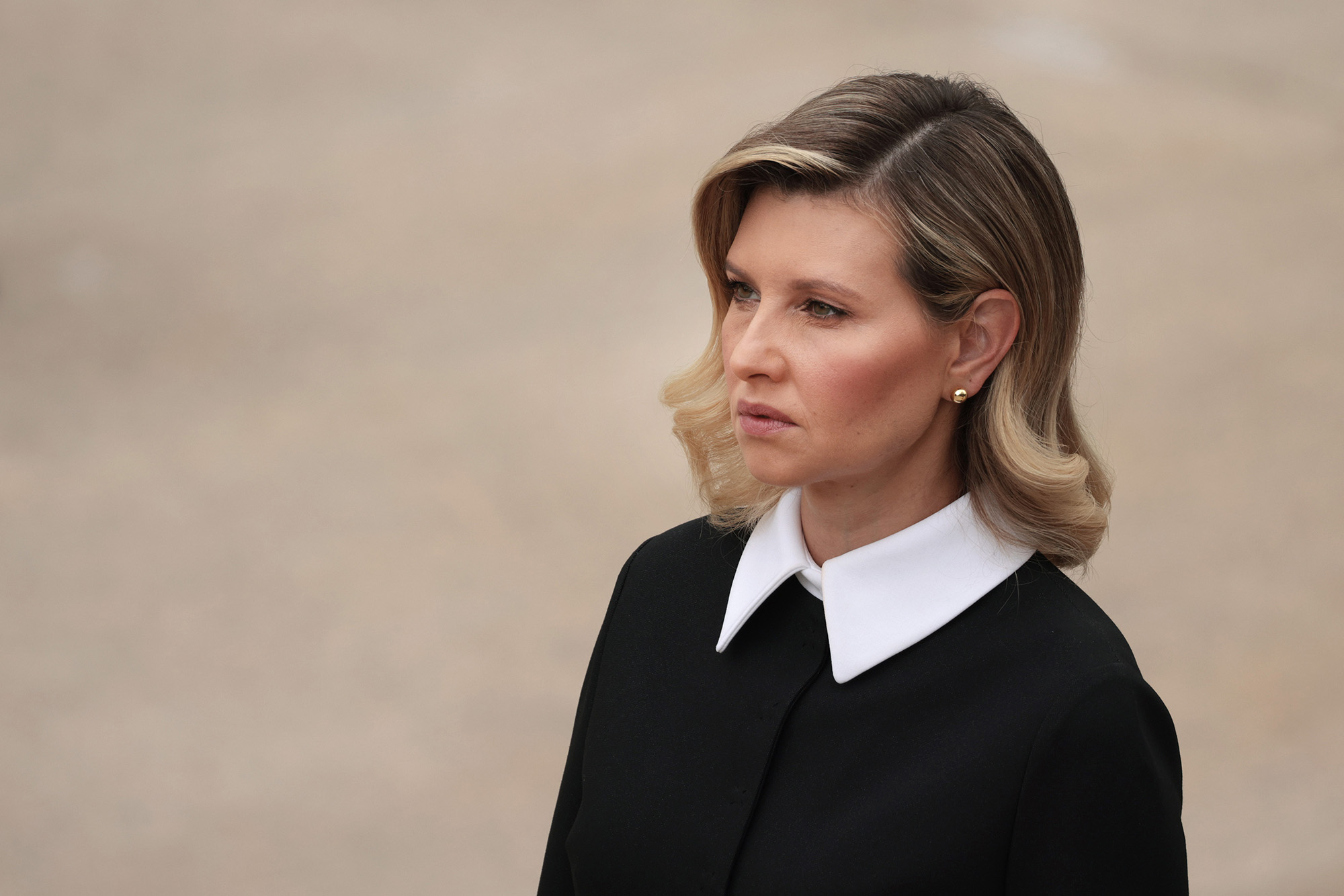 Ukraine's first lady, Olena Zelenska, is seen during a wreath laying ceremony at the Tomb of the Unknown Soldier at Arlington National Cemetery in Arlington, Virginia on September 1, 2021.