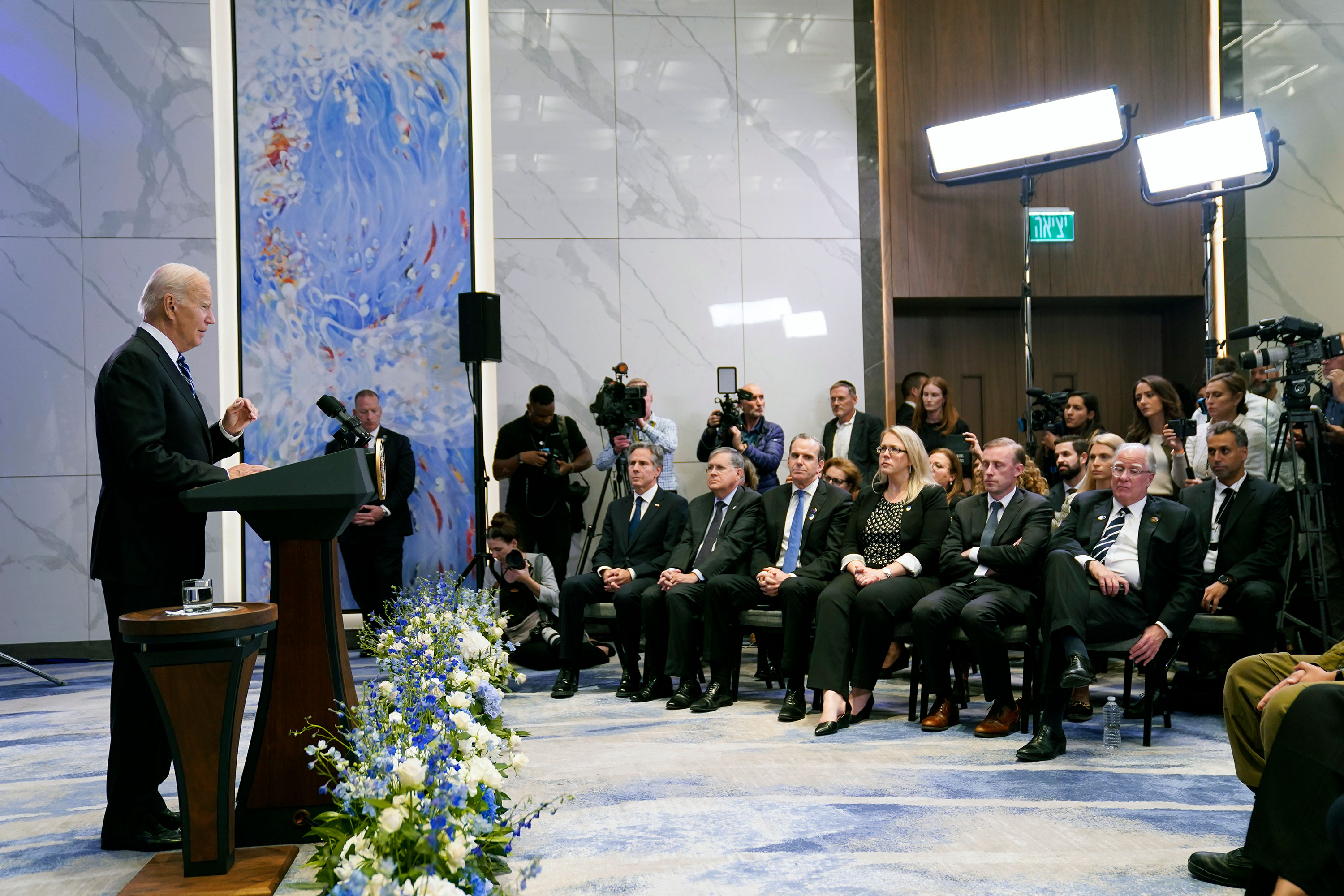 President Joe Biden delivers remarks in Tel Aviv, Israel.