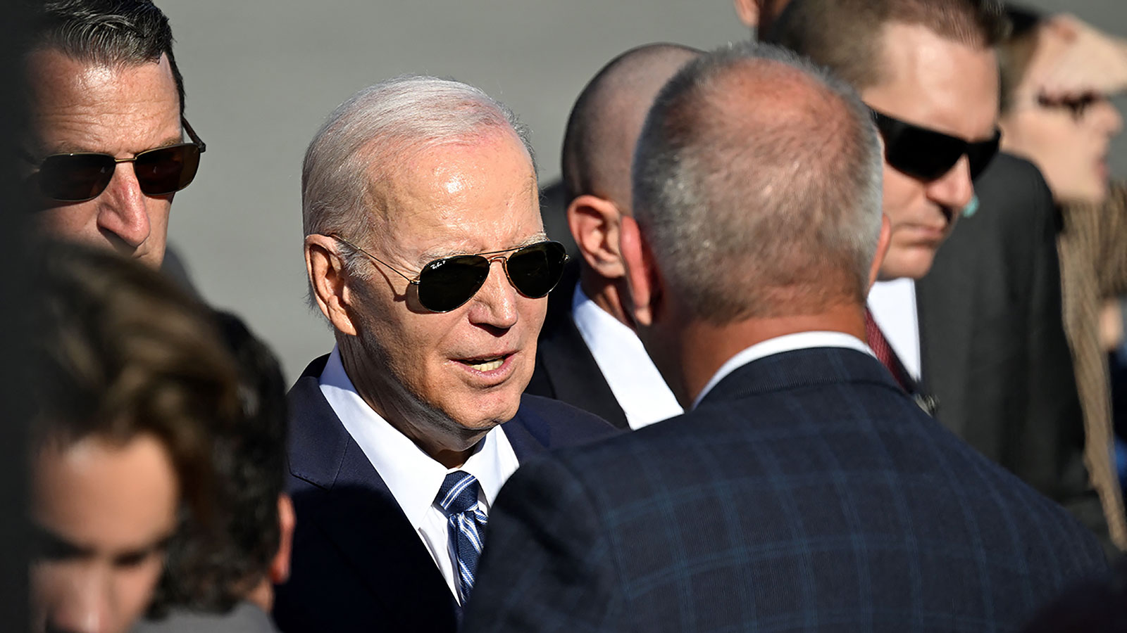 President Joe Biden greets attendees after speaking at Tioga Marine Terminal in Philadelphia, on Friday, October 13, 2023.