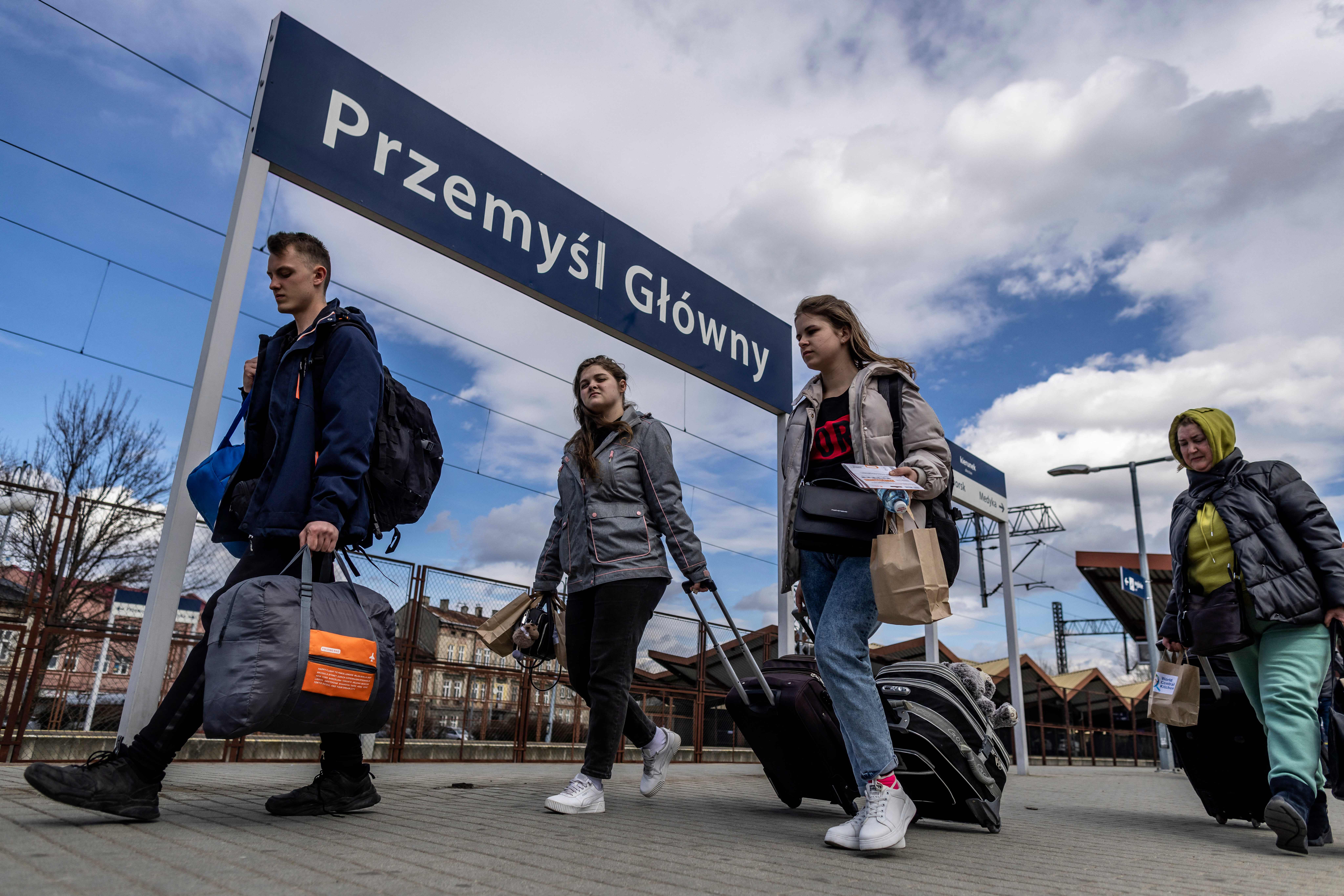 Refugees from Ukraine arriving at the railway station in Przemysl, southeastern Poland, on April 6.