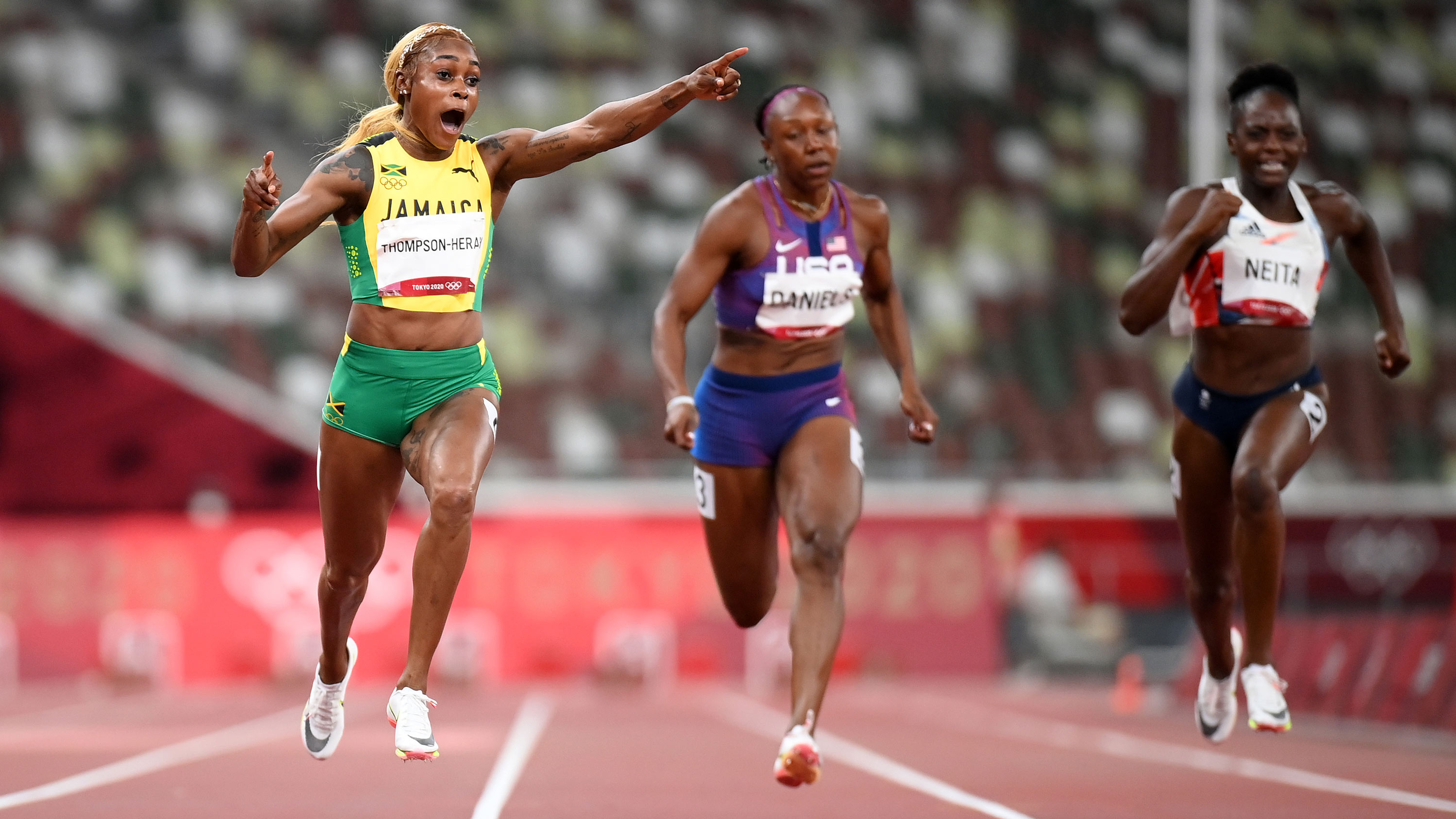 Jamaica's Elaine Thompson-Herah wins the 100m final on July 31.