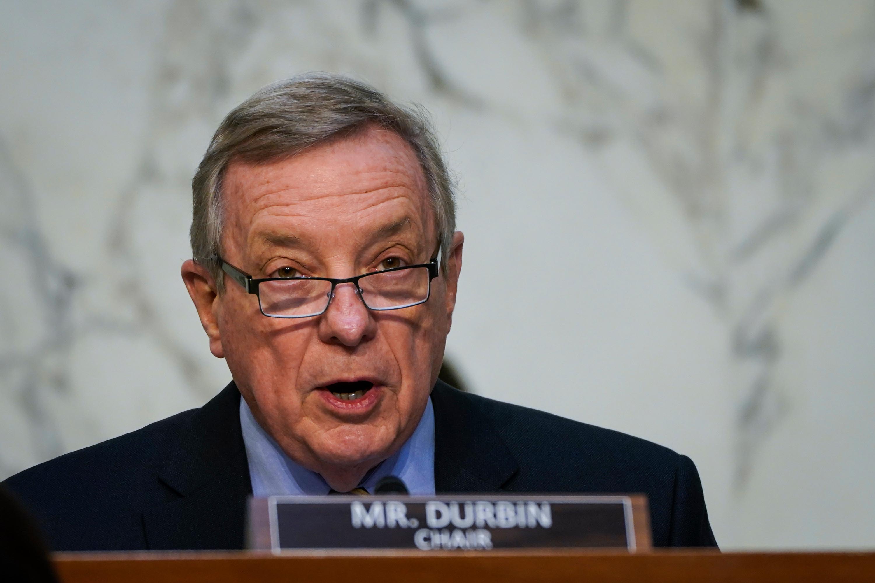 Senate Judiciary Committee chairman Sen. Dick Durbin (D-IL) speaks during his opening statement during Attorney General nominee Merrick Garland's confirmation hearing.