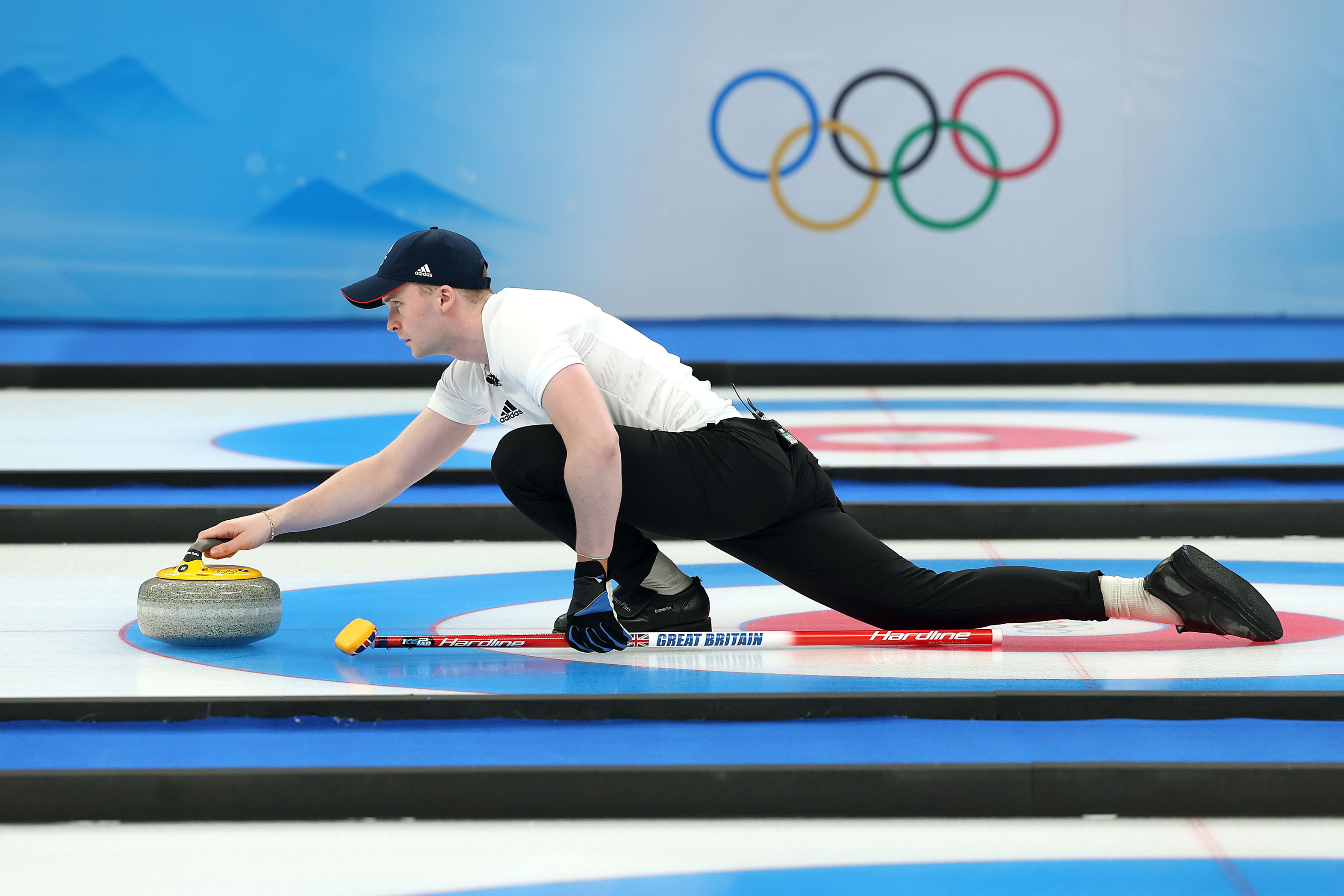 Bruce Mouat of Great Britain competes at the curling mixed doubles on Feb. 8.