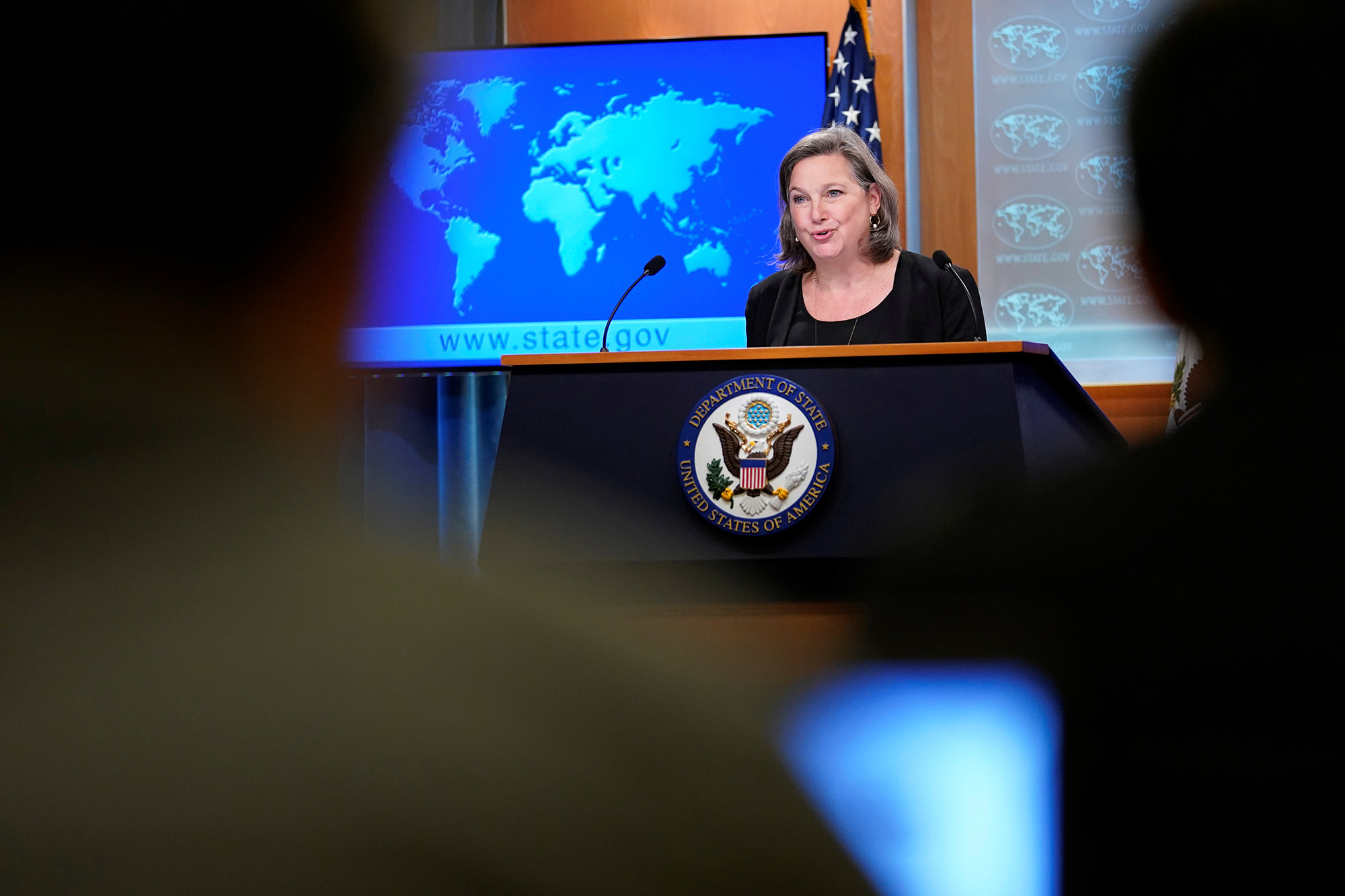 U.S. State Department Under Secretary for Public Affairs Victoria Nuland speaks during a briefing at the State Department in Washington, D.C., on January 27.