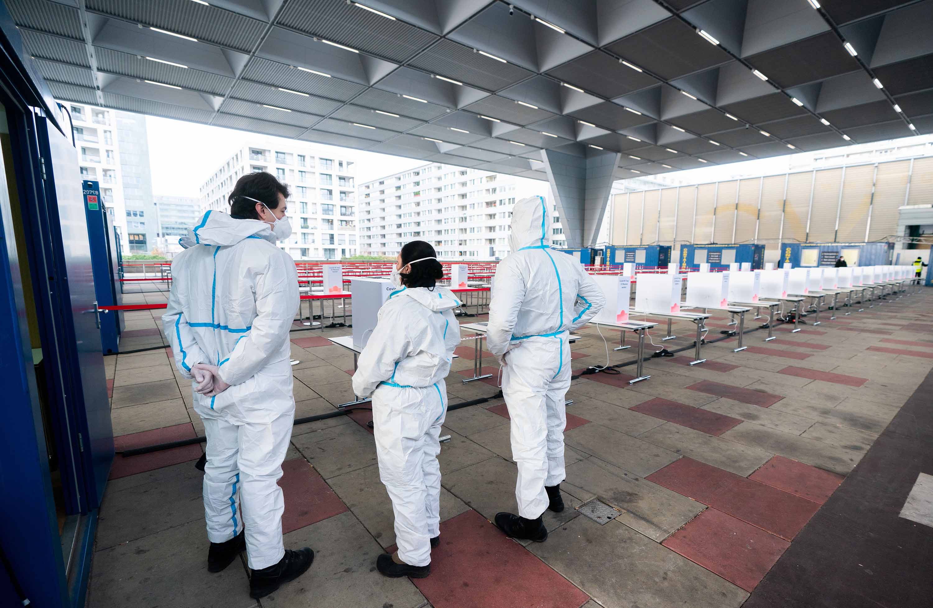 Medical staff at a conference center in Vienna on November 30, where Austria's biggest coronavirus test center has been set up.