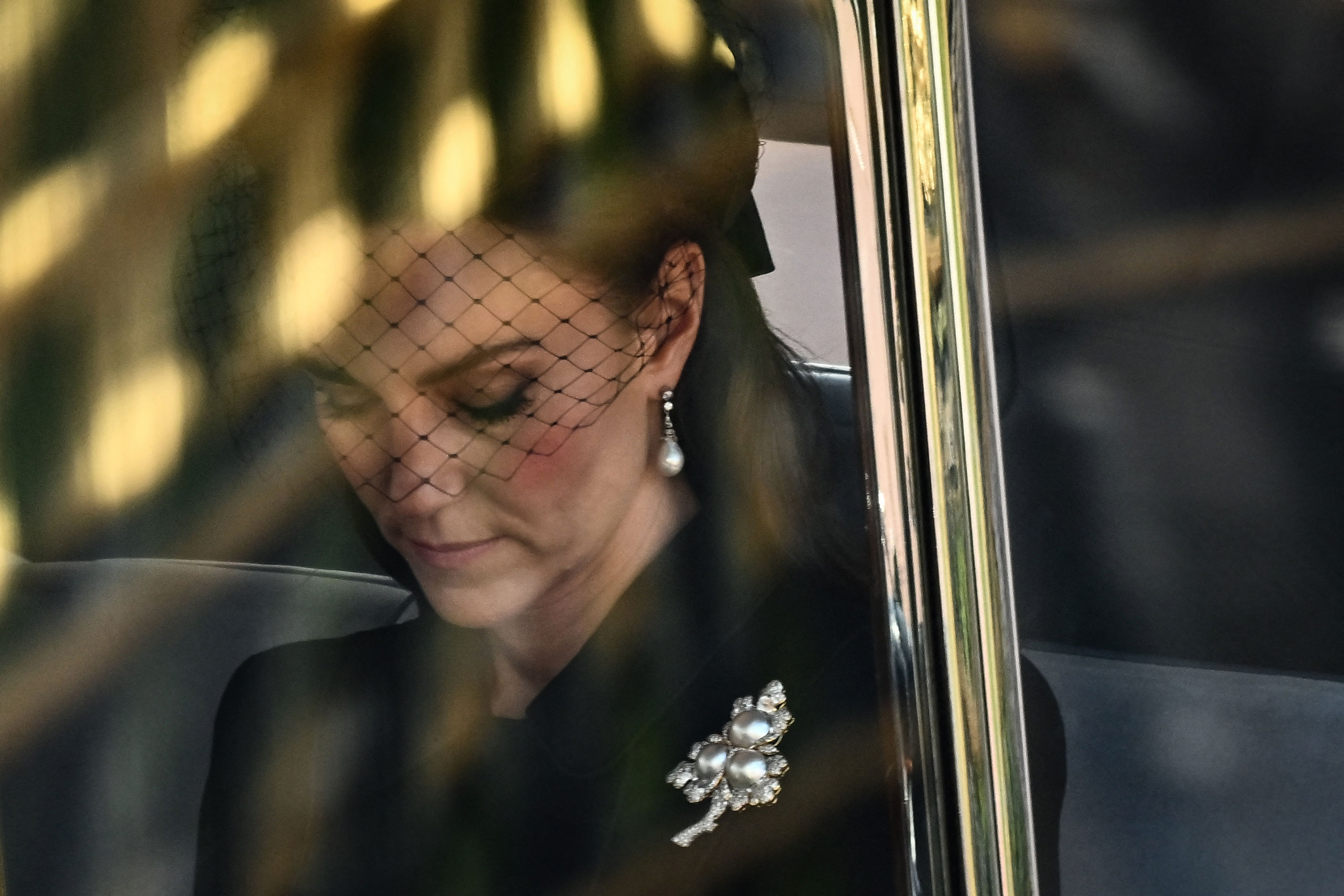 Catherine, Princess of Wales is driven behind the coffin of Queen Elizabeth on Wednesday.