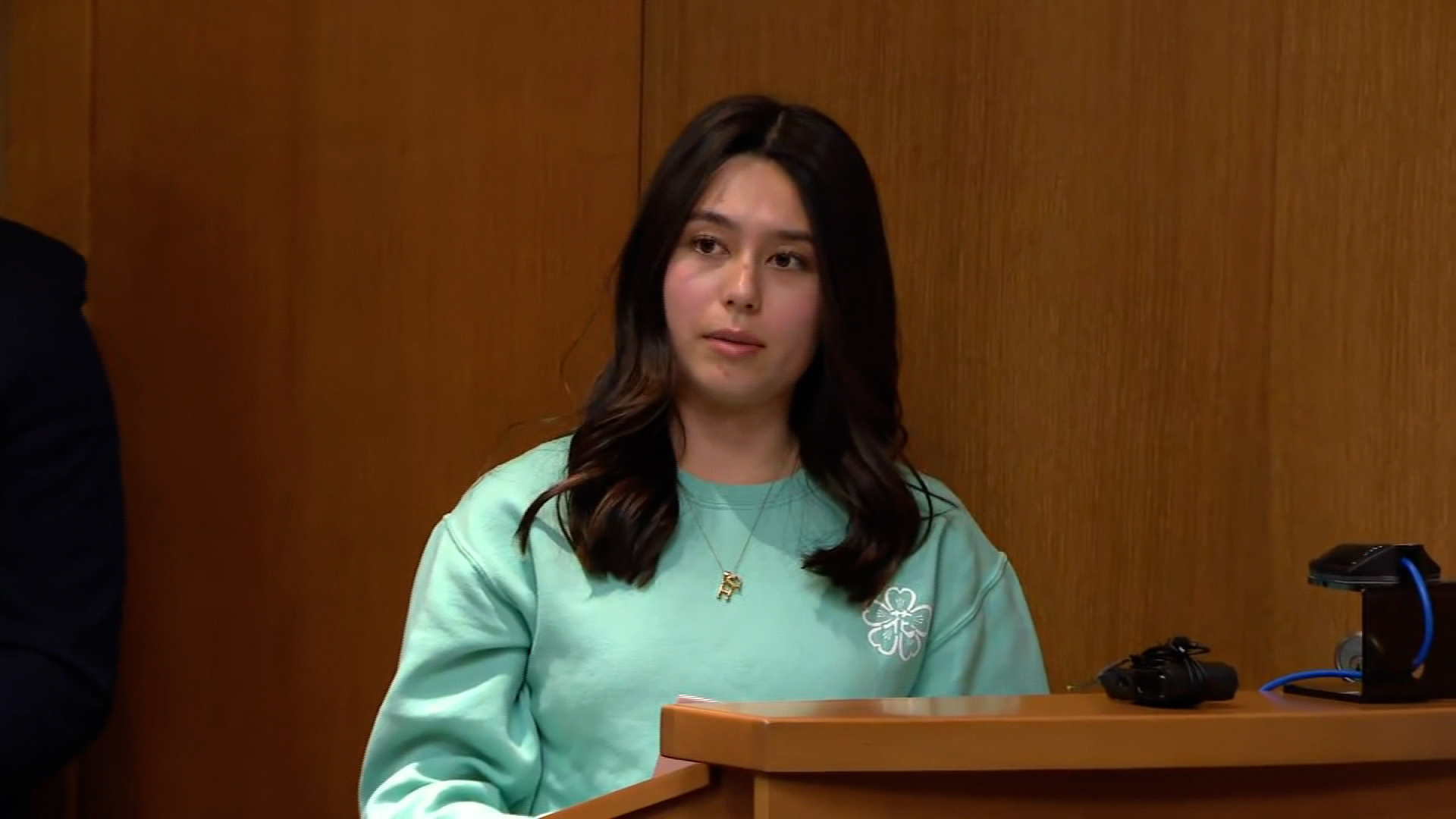 Reina St. Juliana, sister of Hana, gives a victim impact statement in court on Tuesday.