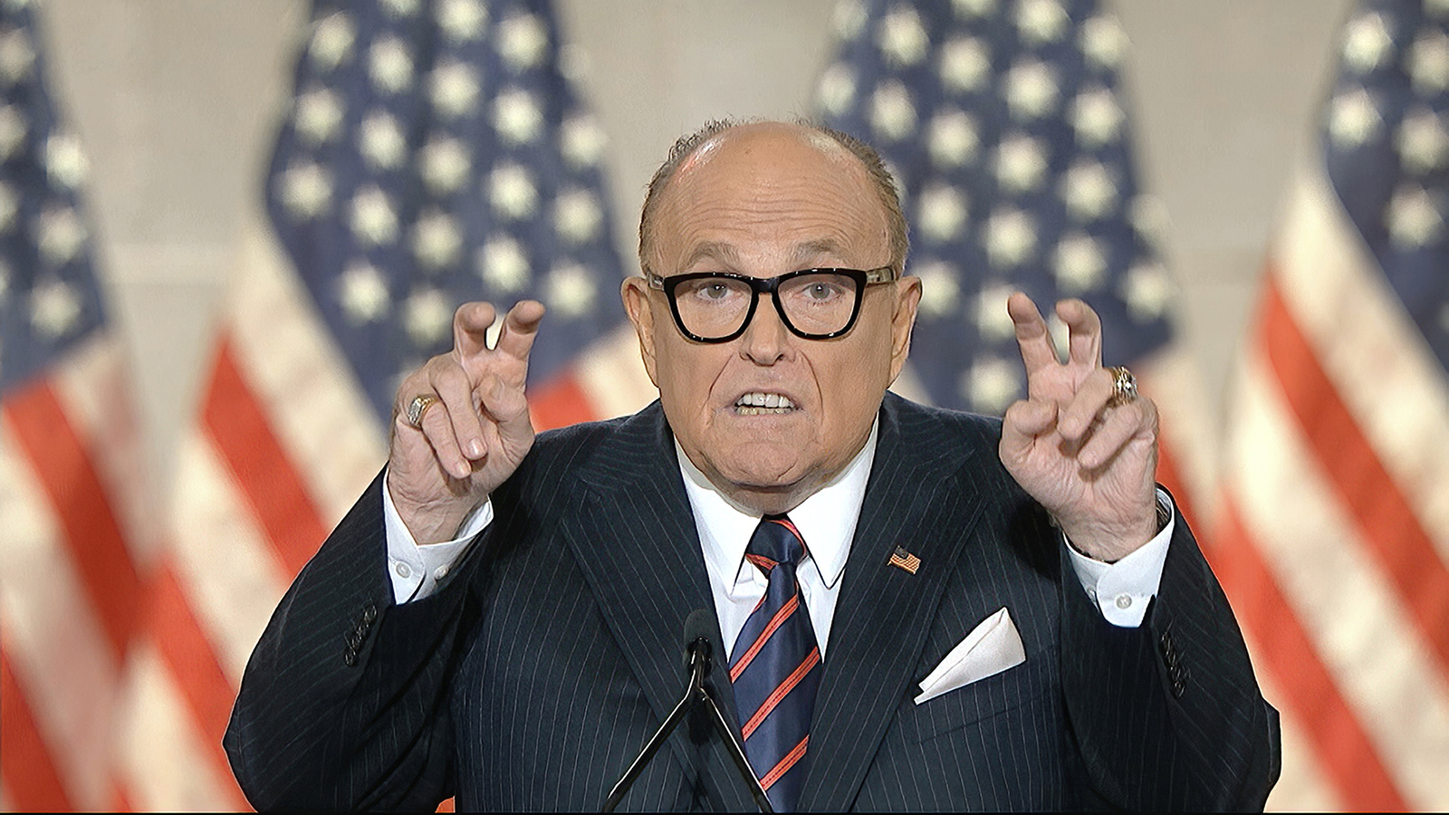 In this image from video, former New York City Mayor Rudy Giuliani, personal attorney to President Donald Trump speaks from New York, during the fourth night of the Republican National Convention on Thursday, Aug. 27. 