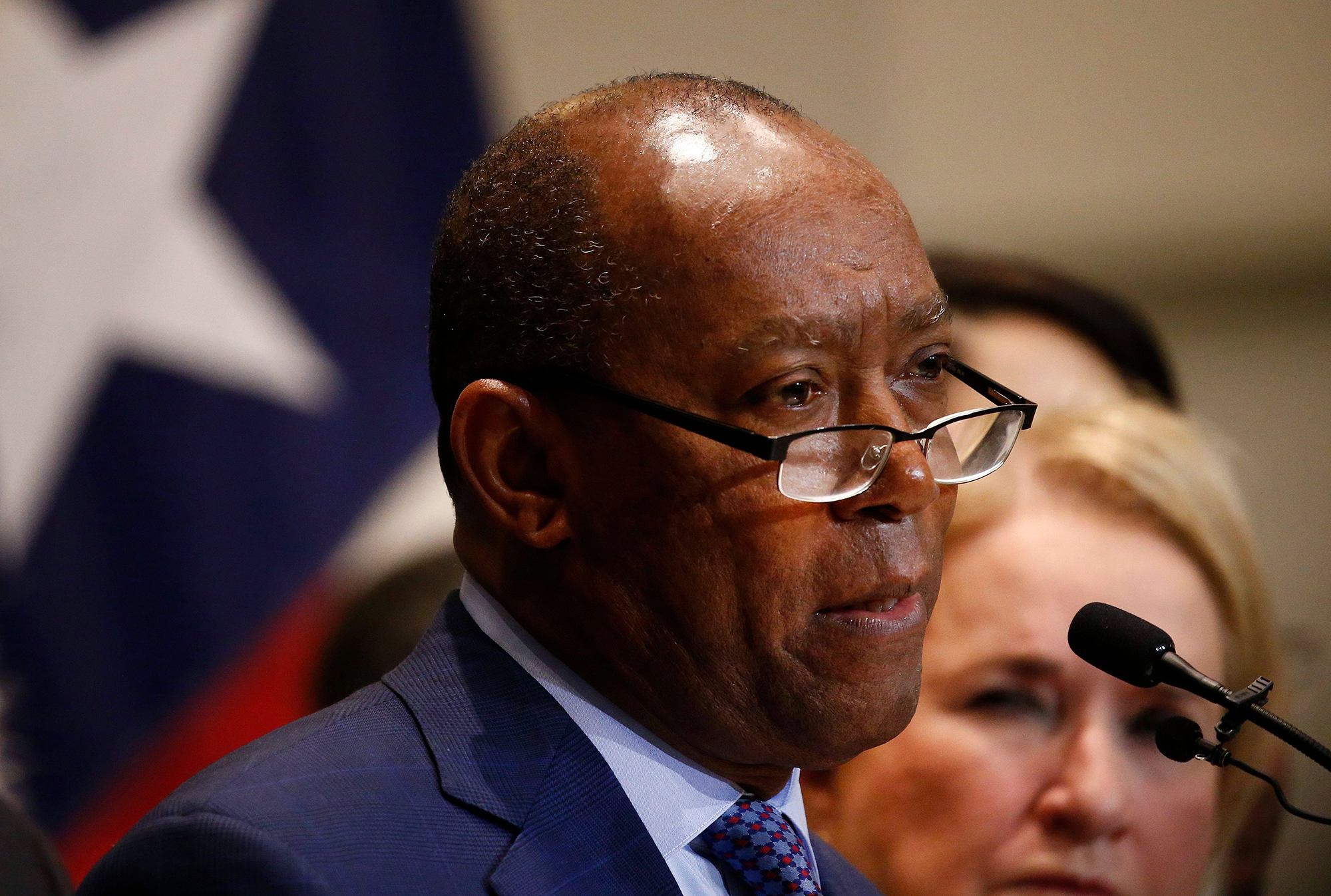 Sylvester Turner speaks during a news conference in Houston, Texas, in 2018. 