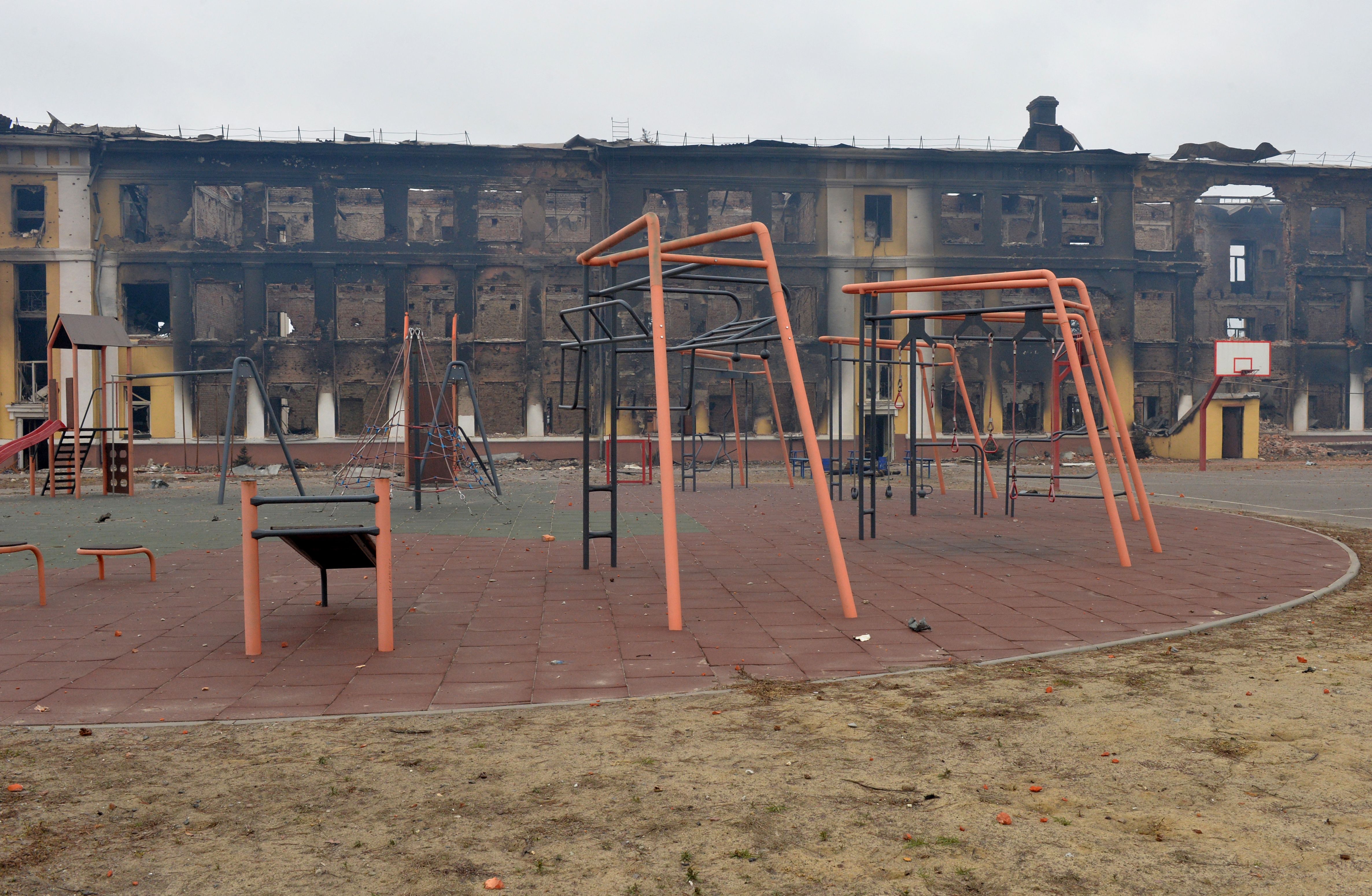 A damaged school near the center Kharkiv, Ukraine, located close to the Ukrainian-Russian border, on February 28.