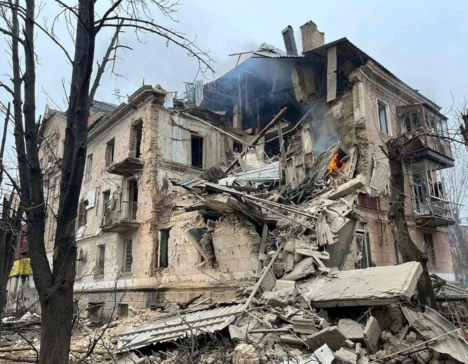 A residential building damaged by a Russian missile in Kryvyi Rih, Ukraine, on December 16.