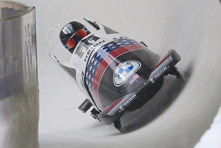 Canadian Kaillie Humphries, competing in the monobob for the USA during the World Cup, in Altenberg, Germany. 