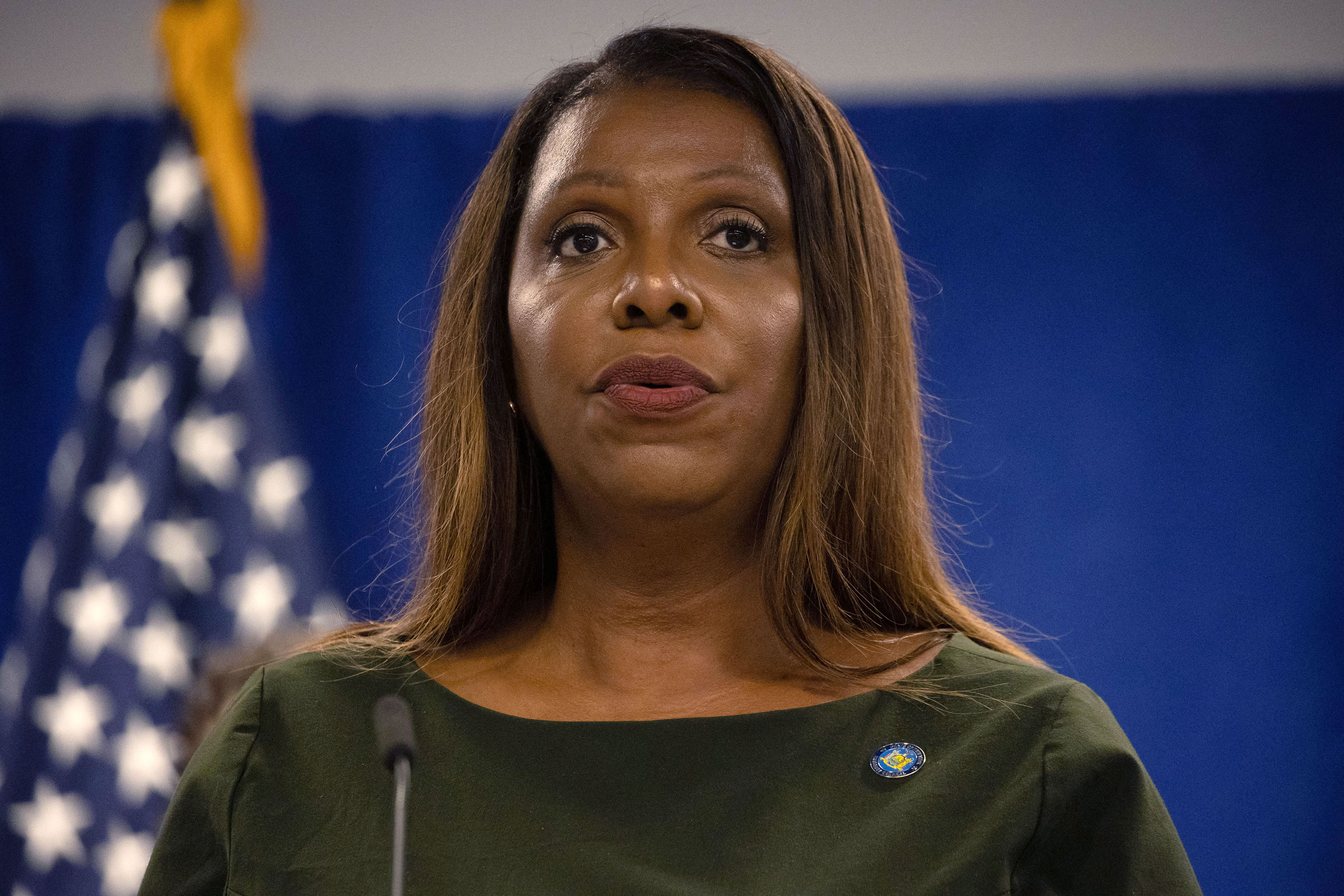 New York Attorney General Letitia James speaks during a press conference on September 21 in New York.