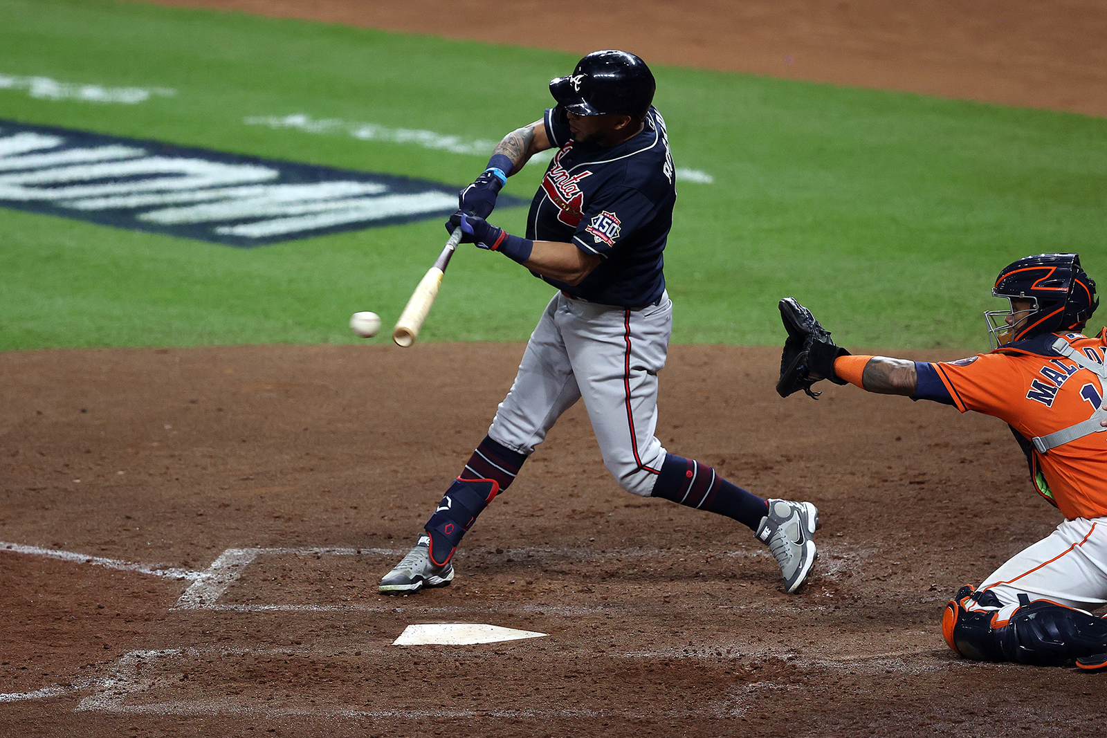 Eddie Rosario of the Atlanta Braves grounds out against the Houston Astros during the fifth inning.