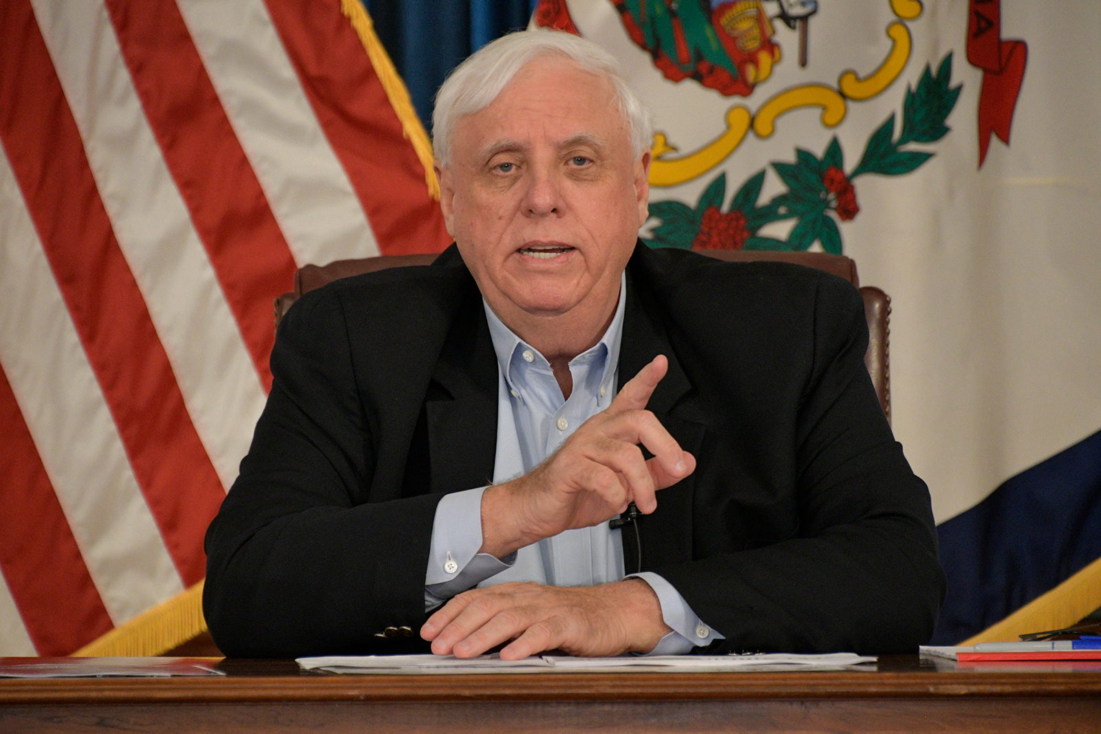 West Virginia Gov. Jim Justice speaks at the Covid-19 briefing on April 28. 