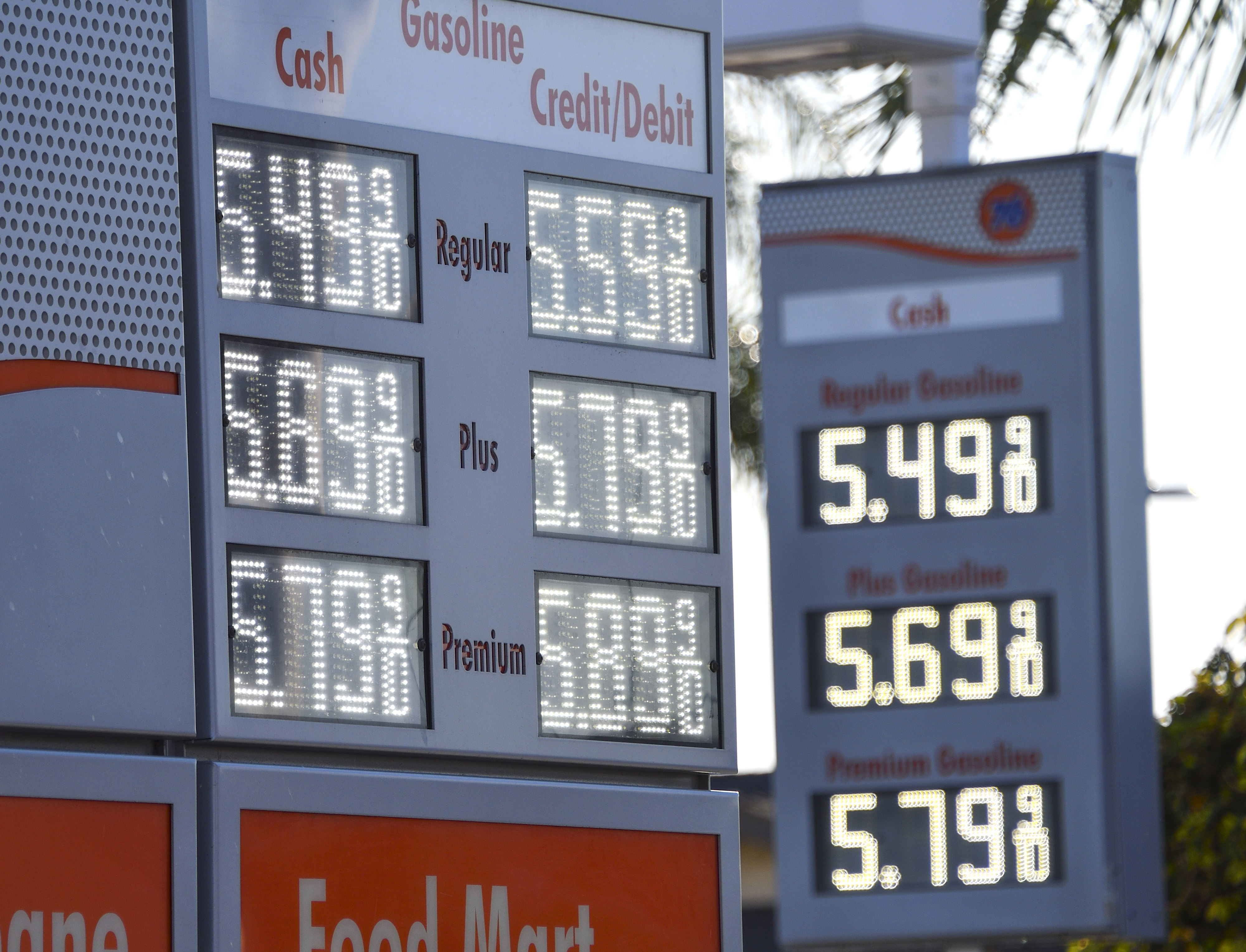 High gas prices at stations on the corner of Beach Boulevard and Lampson Avenue in Stanton, California, on March 7.