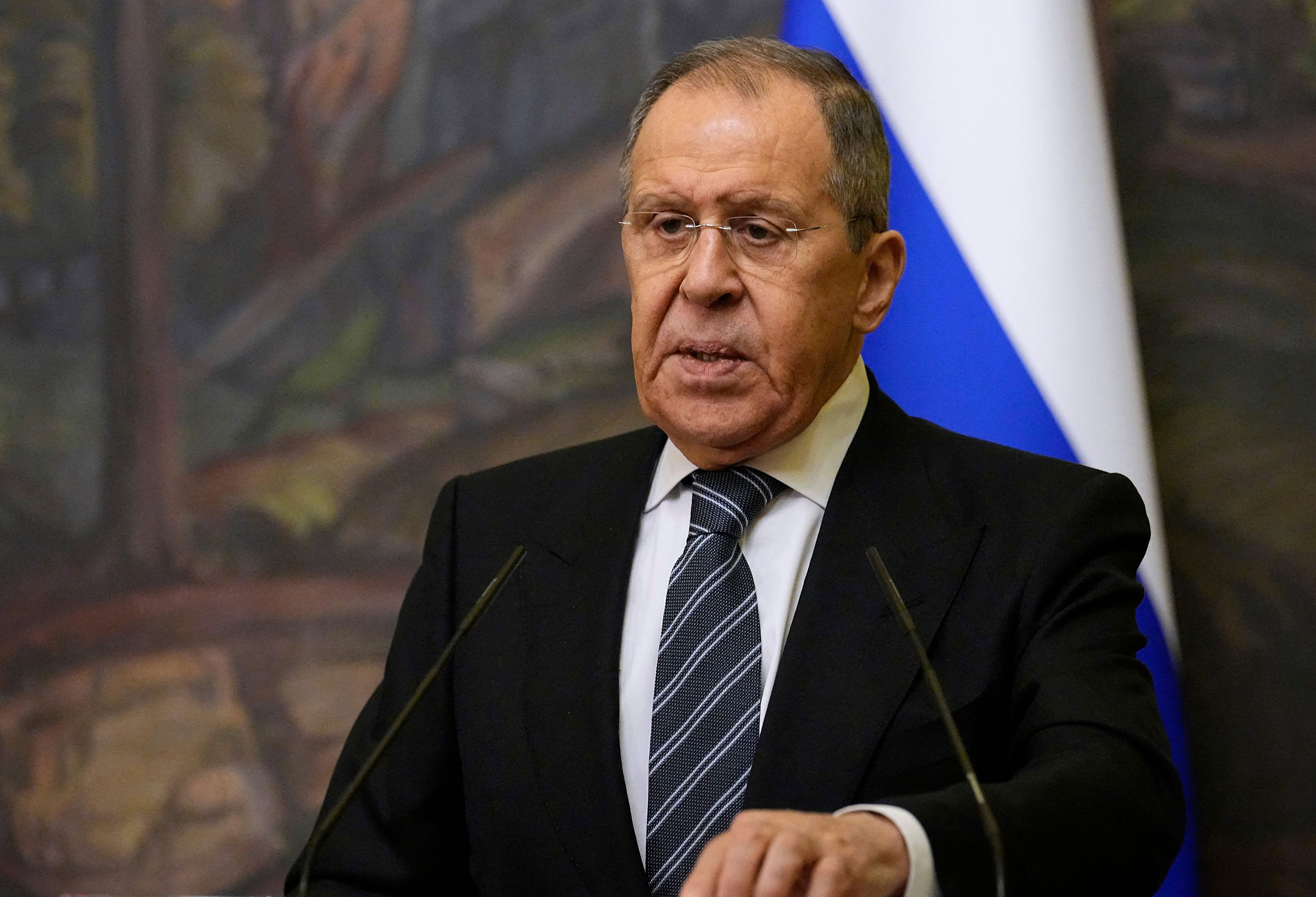 Russian Foreign Minister Sergey Lavrov speaks at a news conference on March 9 in Moscow. 