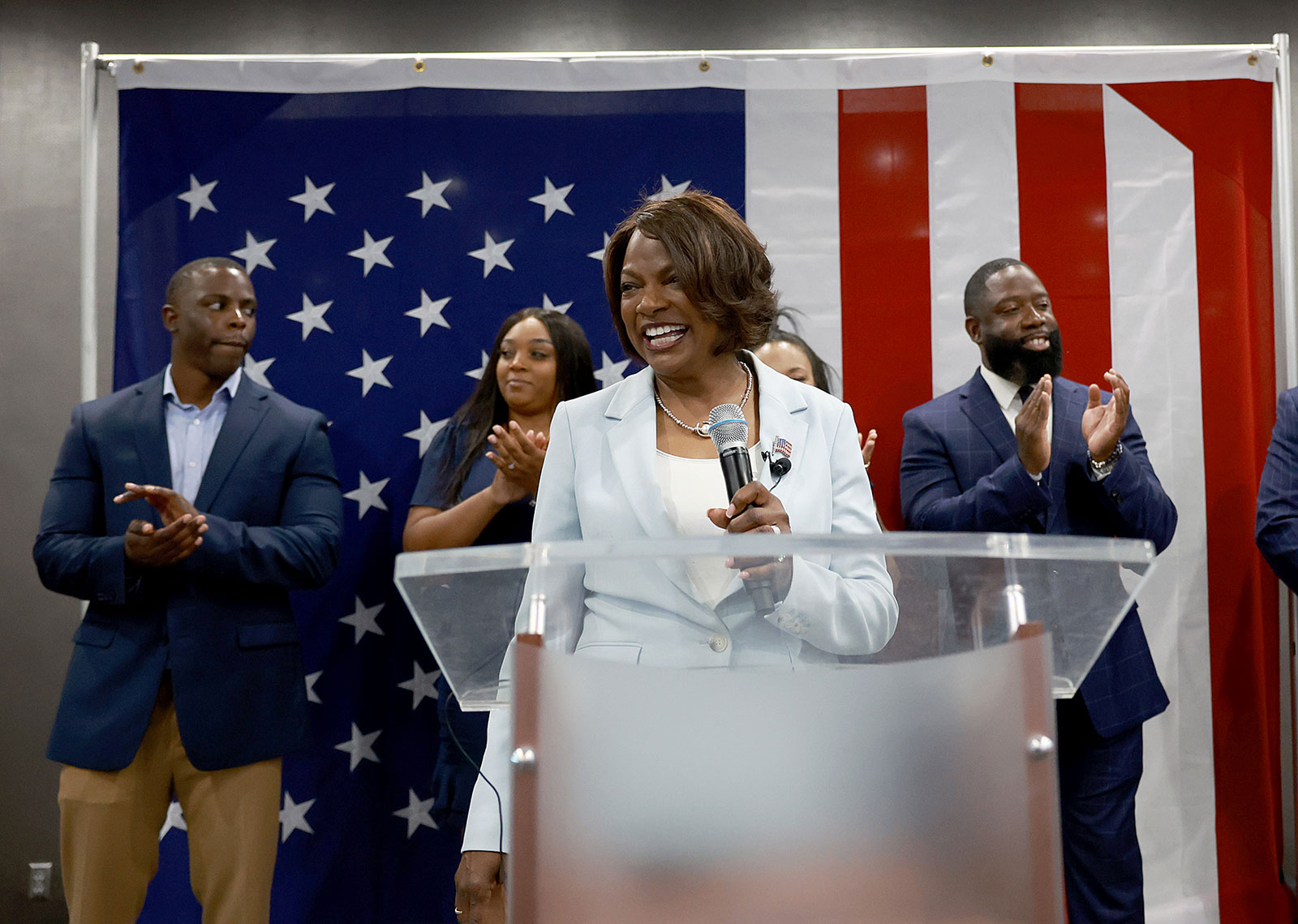 Rep. Val Demings speaks to supporters at an election night event in Orlando, Florida, on Tuesday night.