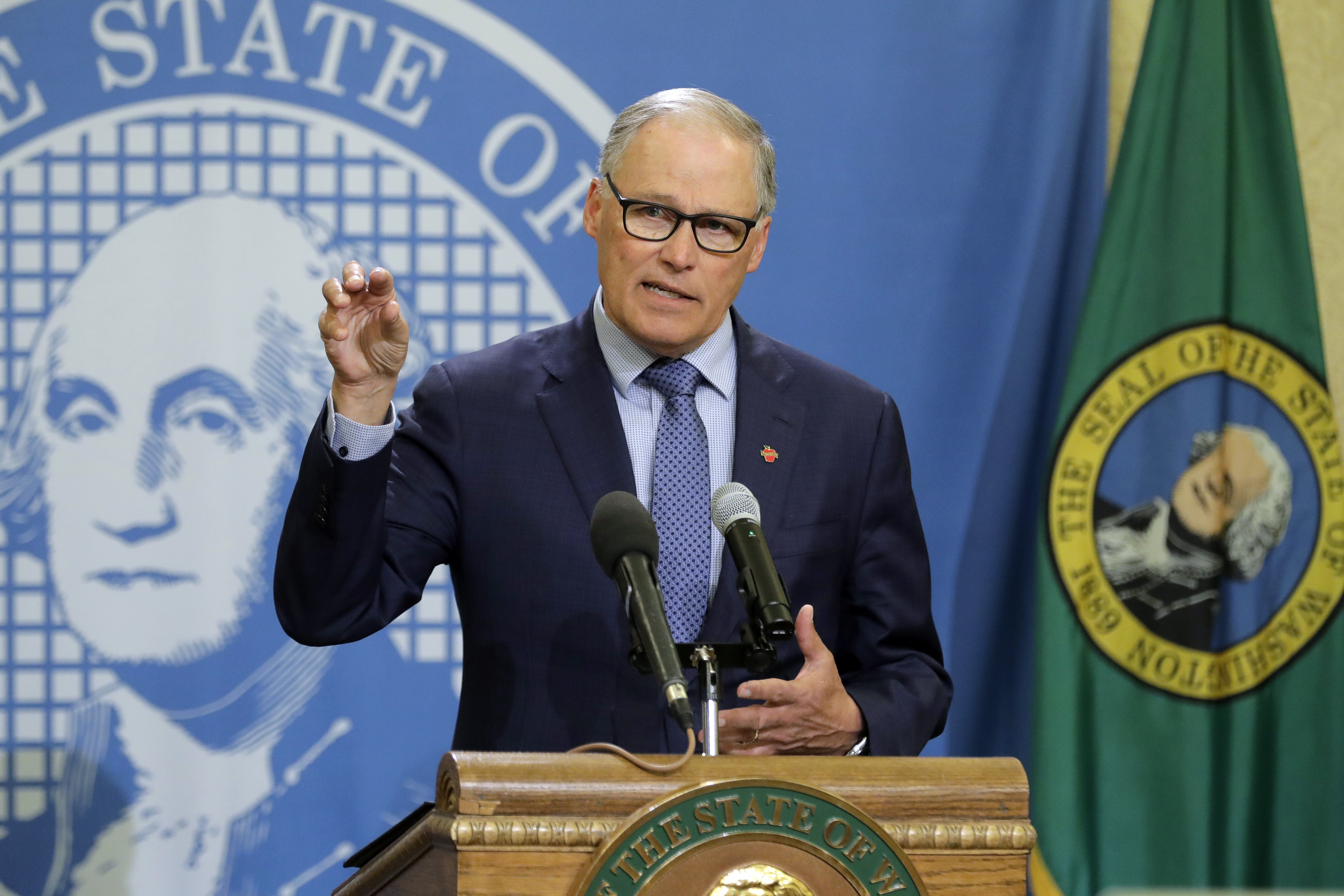 Washington Gov. Jay Inslee speaks during a news conference at the Capitol in Olympia, Washington, on April 13.