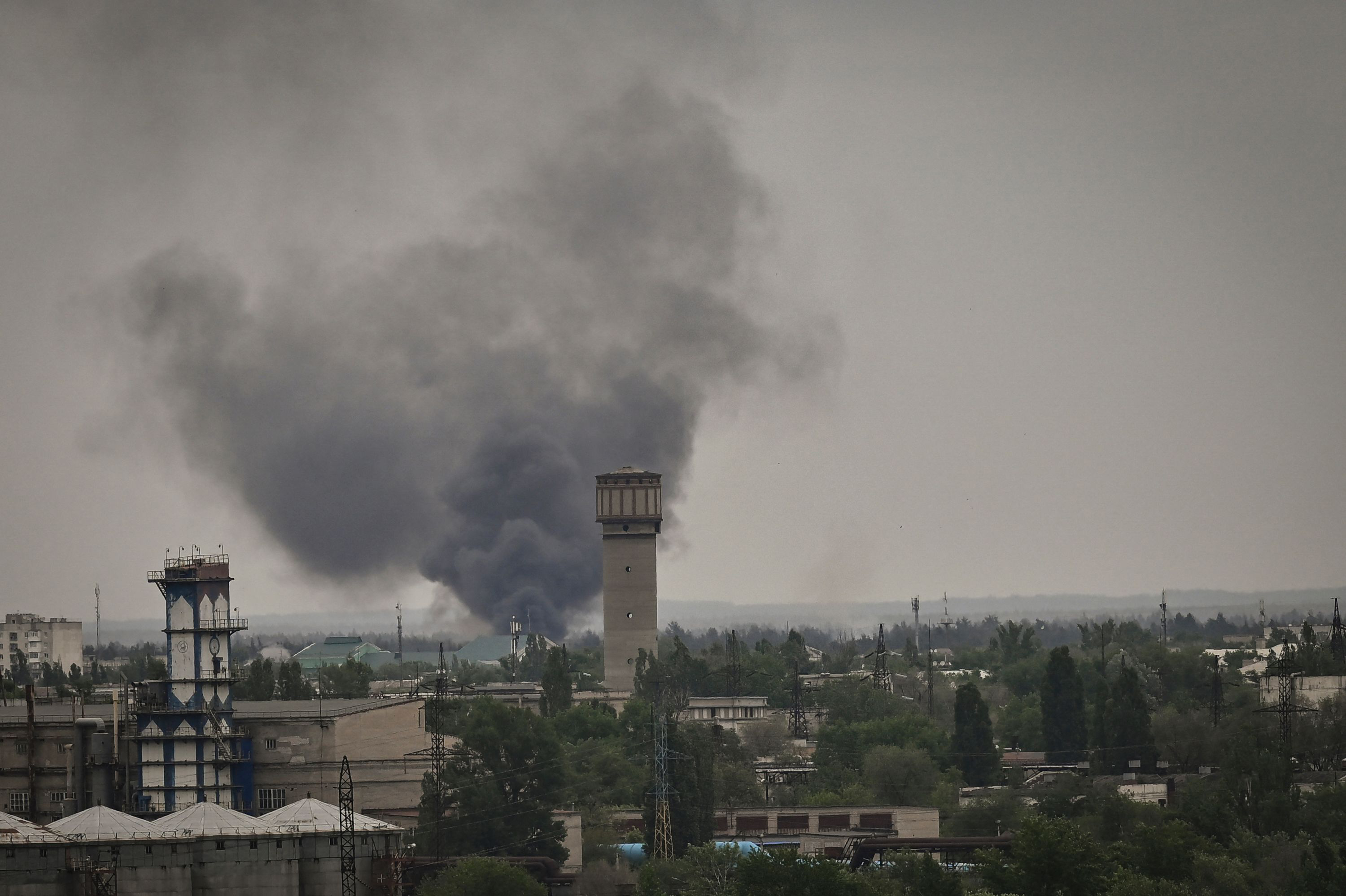 Smoke rises during shelling in the city of Severodonetsk, eastern Ukraine on May 21. 