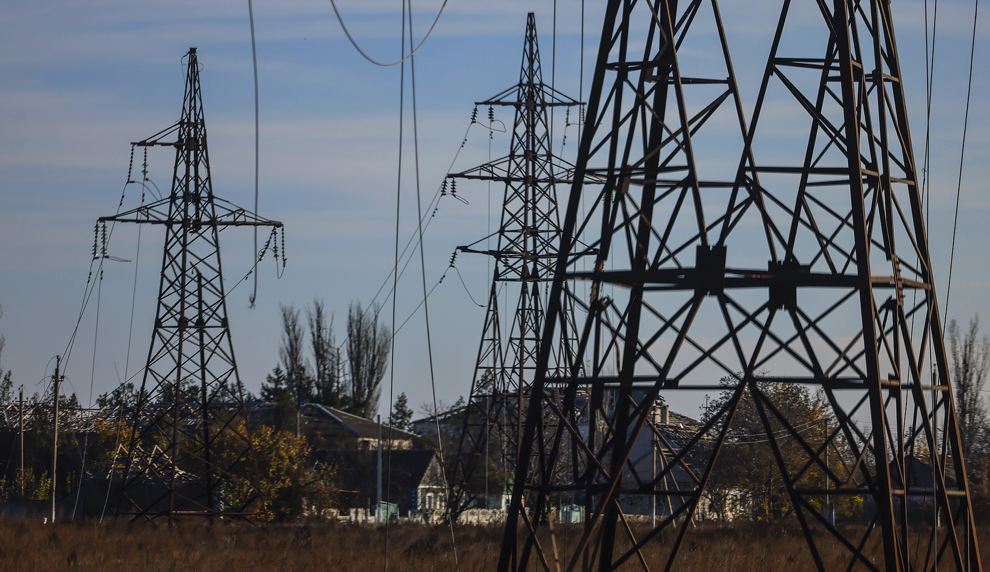 Damaged power lines in the northern Kherson region, Ukraine, on November 7.