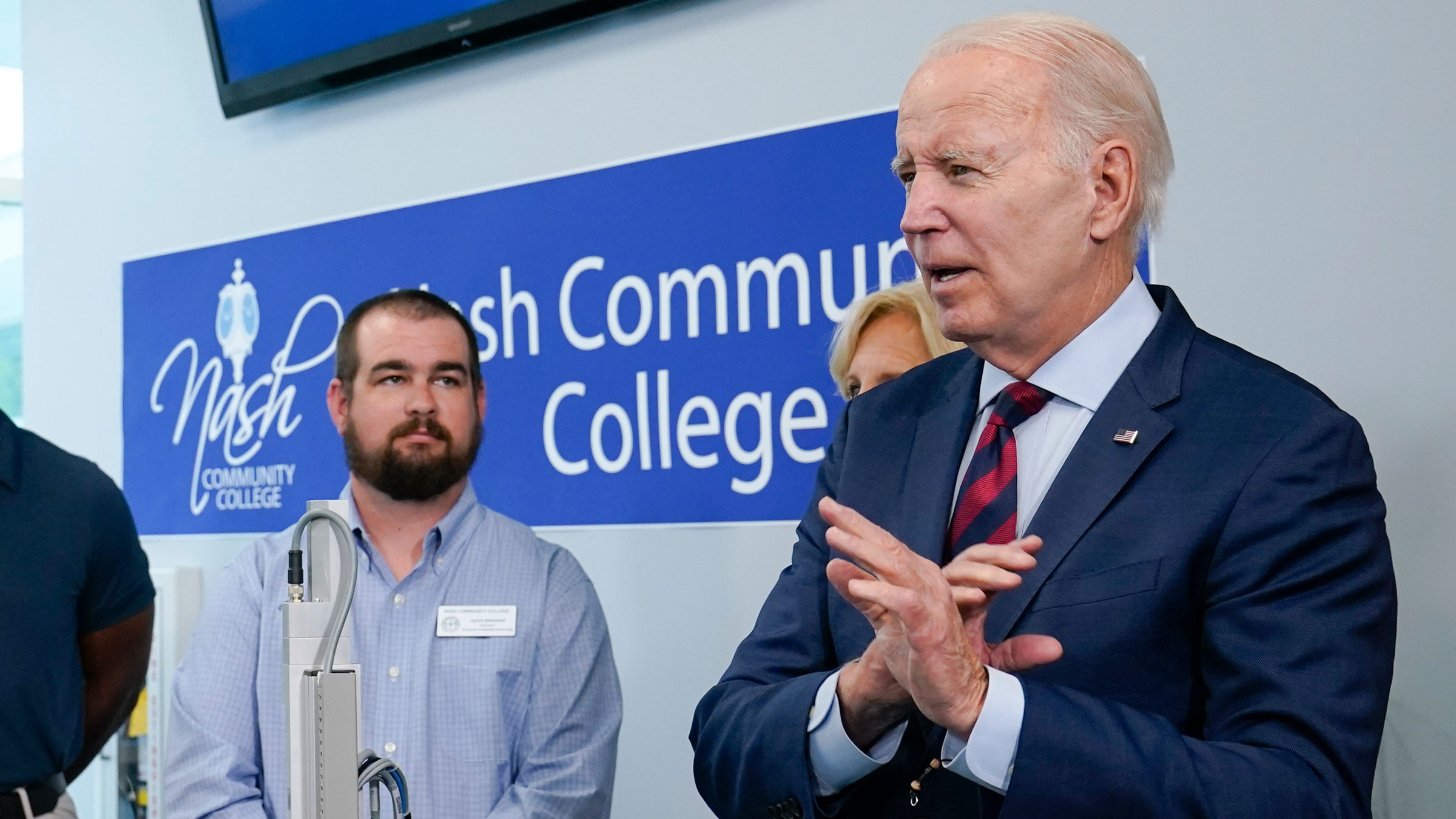 President Joe Biden speaks to reporters Friday at Nash Community College in Rocky Mount, North Carolina.