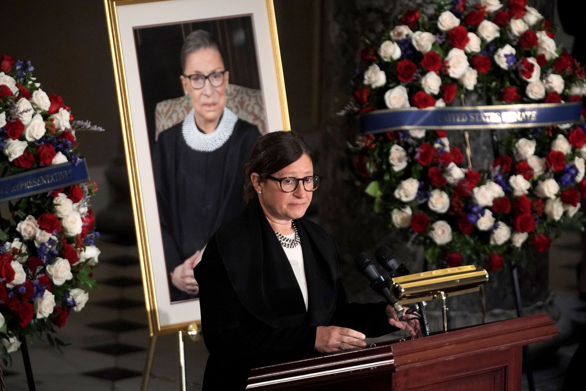 Rabbi Lauren Holtzblatt speaks during a ceremony to honor the late Justice Ruth Bader Ginsburg as she lies in state at Statuary Hall in the US Capitol in Washington, DC, on September 25.