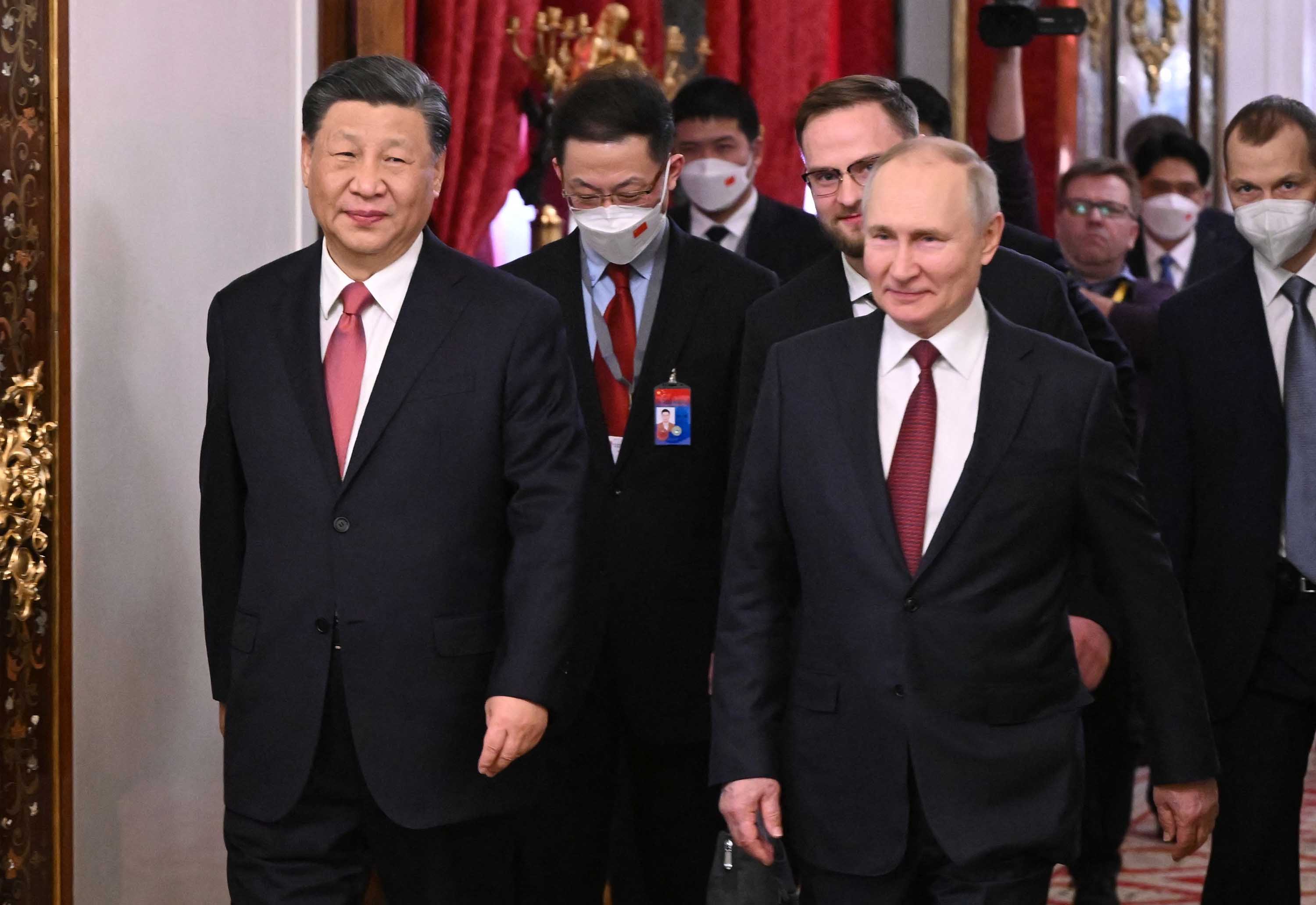 China's President Xi Jinping meets with Russian President Vladimir Putin at the Kremlin in Moscow, on Tuesday, March 21.
