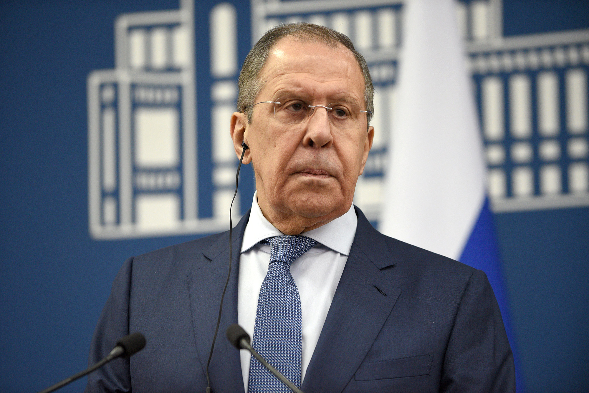 Russian Foreign Minister Sergei Lavrov attends a press conference in Yerevan, Armenia, on June 9.