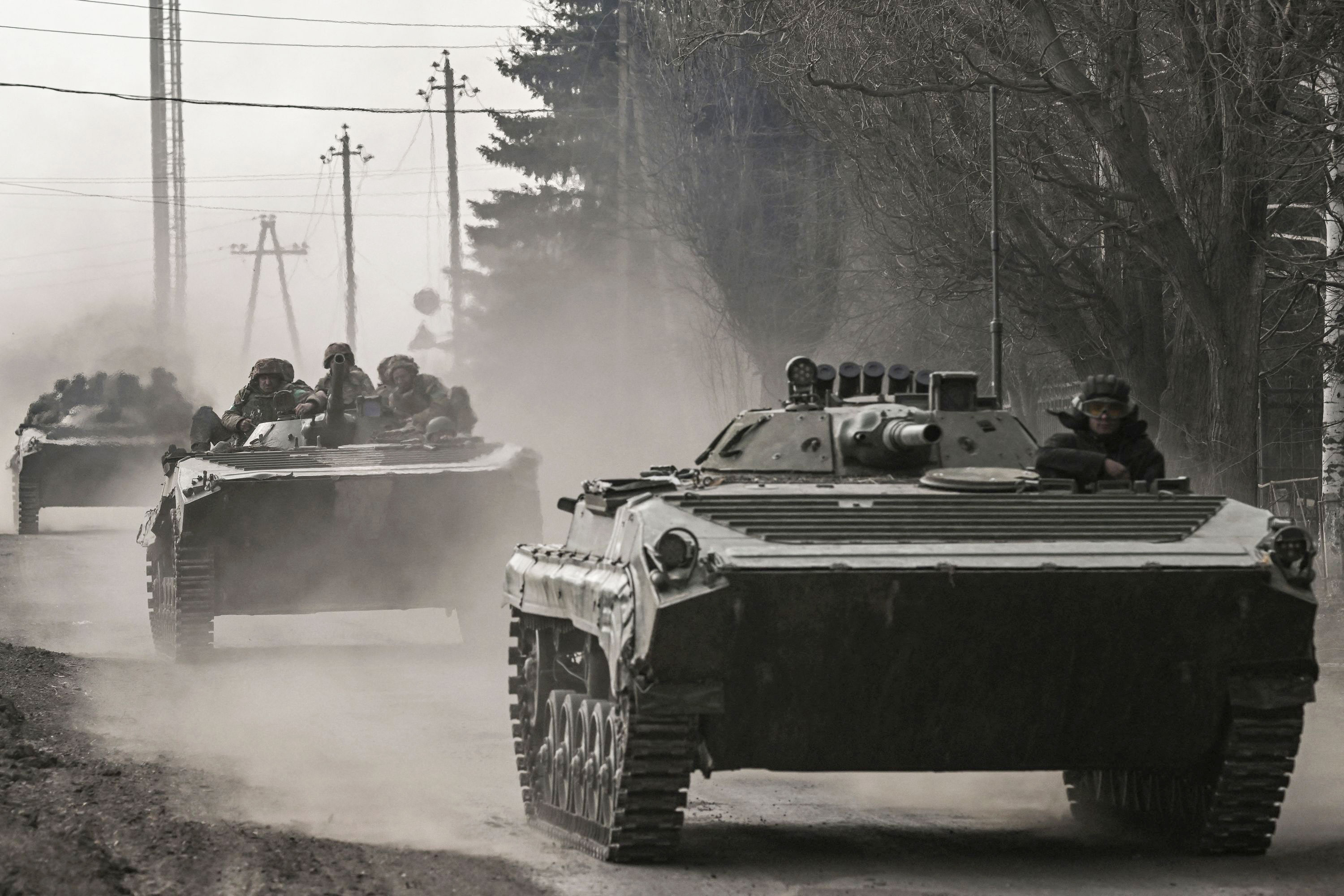 Ukrainian servicemen head toward Bakhmut in BMP infantry fighting vehicles on March 22. 