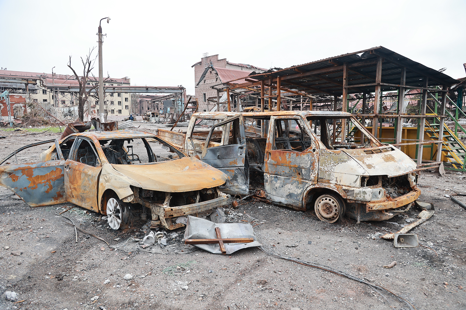 A view of damage in the Ukrainian city of Mariupol under the control of Russian military and pro-Russian separatists, on April 17.