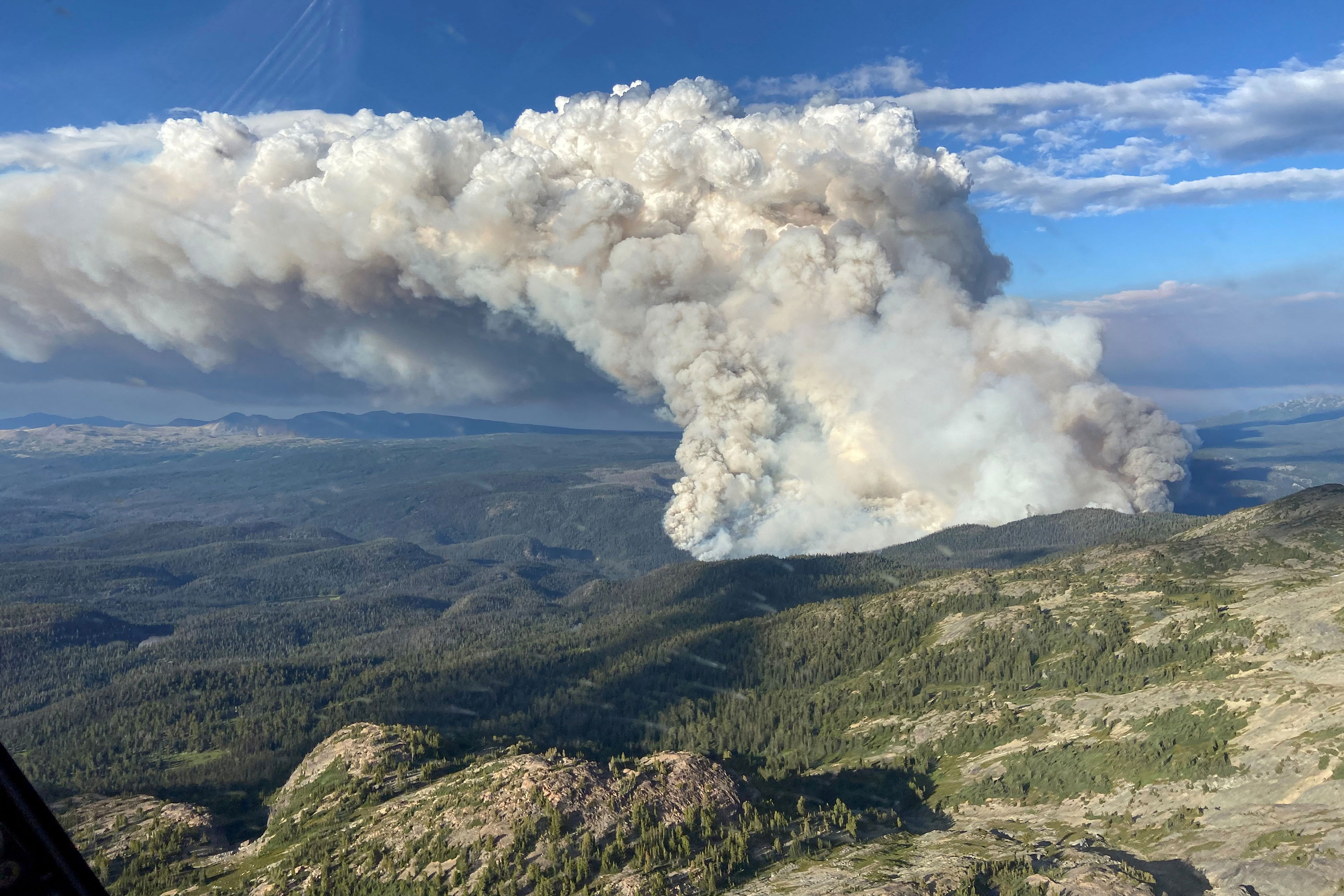 Smoke rises from the Young Creek wildfire in British Columbia, Canada, on Sunday.