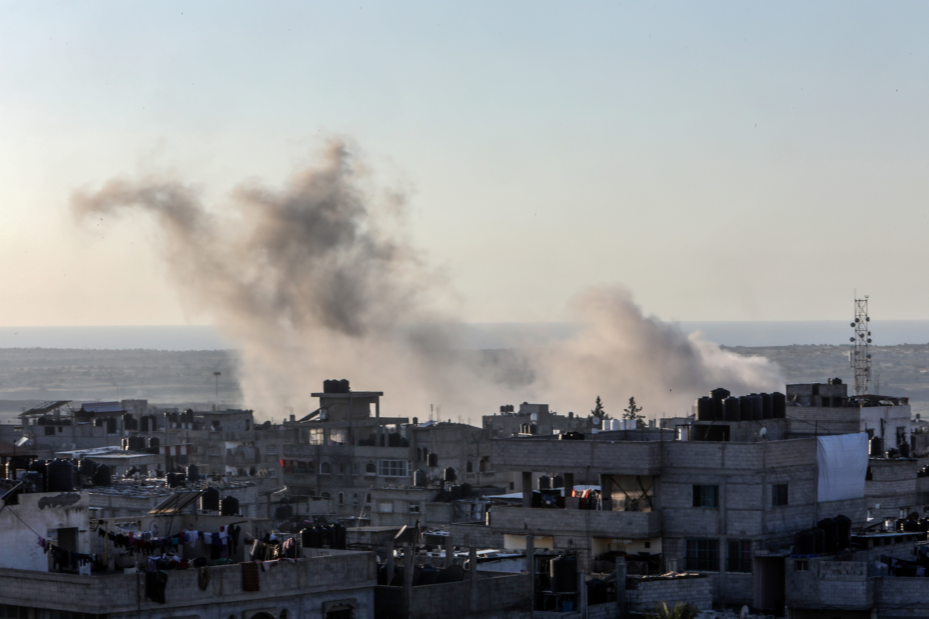 Smoke rises over the city as Israeli attacks continue in Rafah, Gaza, on February 7.