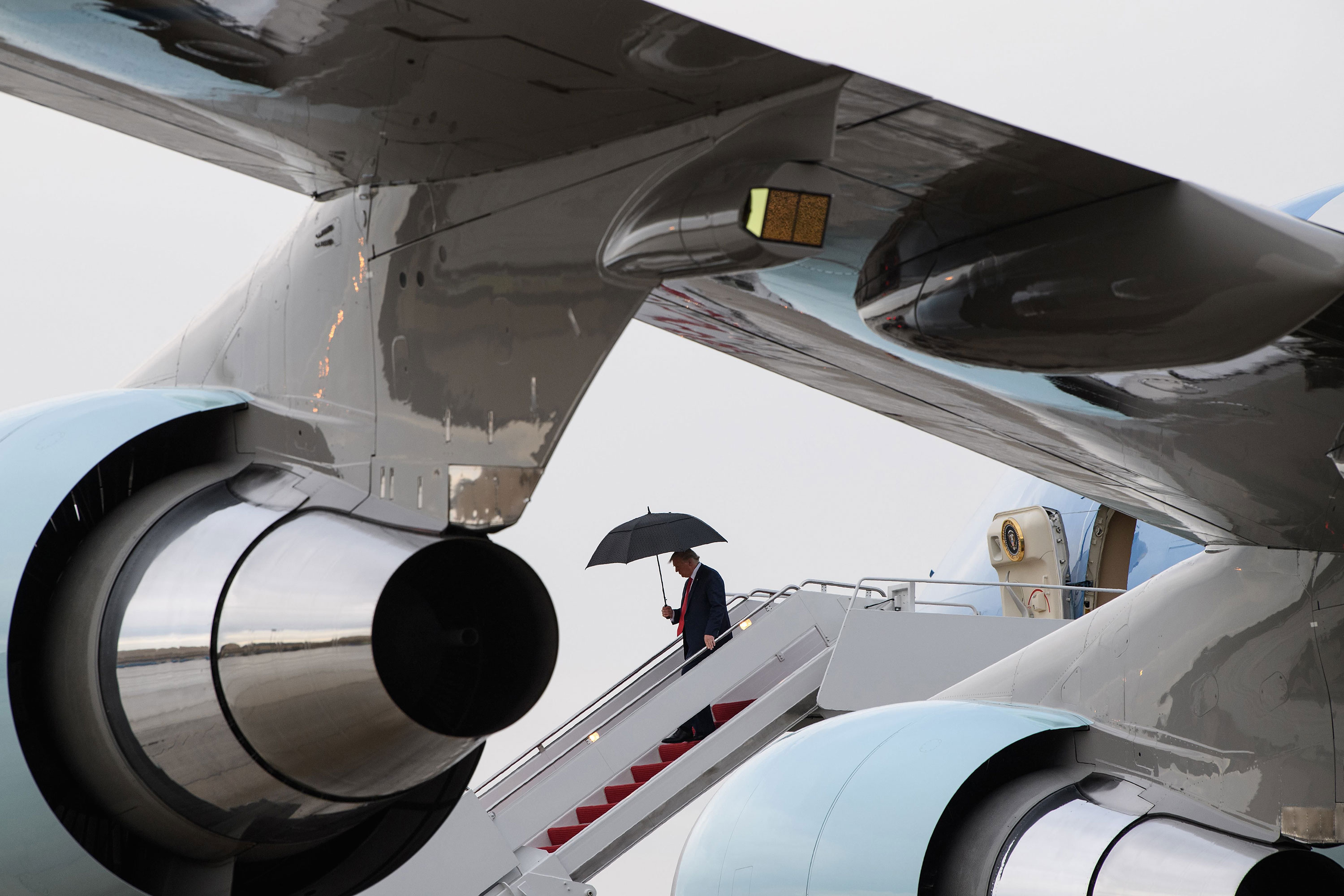 President Donald Trump steps off Air Force One on September 25.