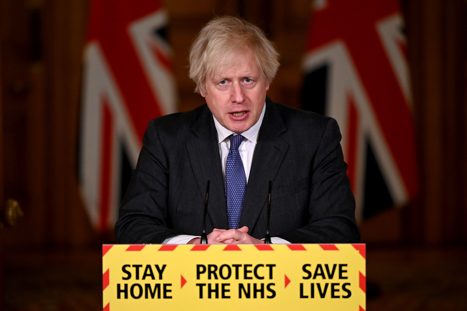 Britain's Prime Minister Boris Johnson attends a virtual press conference on Covid-19 at 10 Downing Street in London, on January 22.