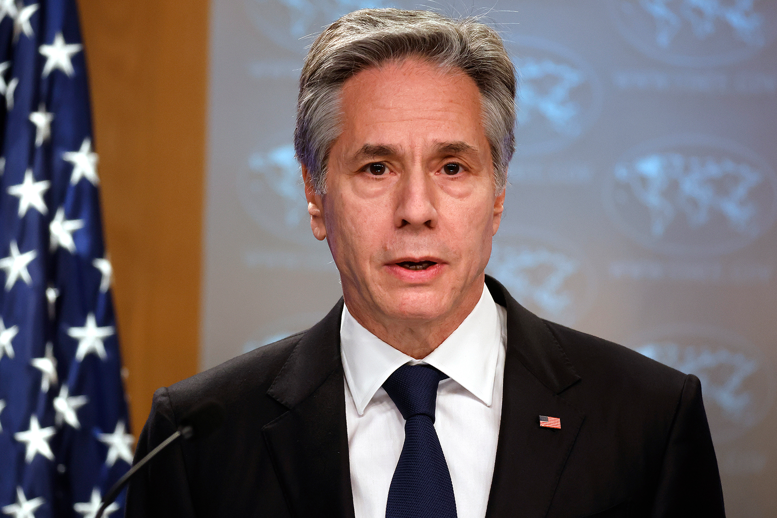  U.S. Secretary of State Antony Blinken holds a news conference at the State Department Harry S. Truman headquarters on March 13, 2024, in Washington, DC.