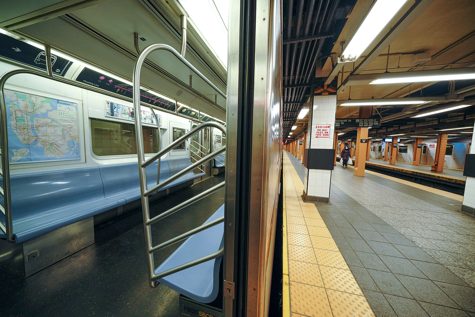 An empty MTA subway train in Queens, NY during coronavirus pandemic on April 27.