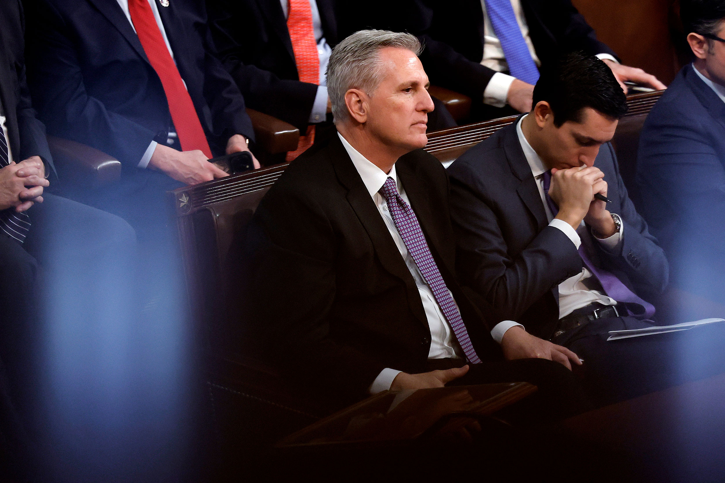 Kevin McCarthy listens during the first vote Wednesday. 