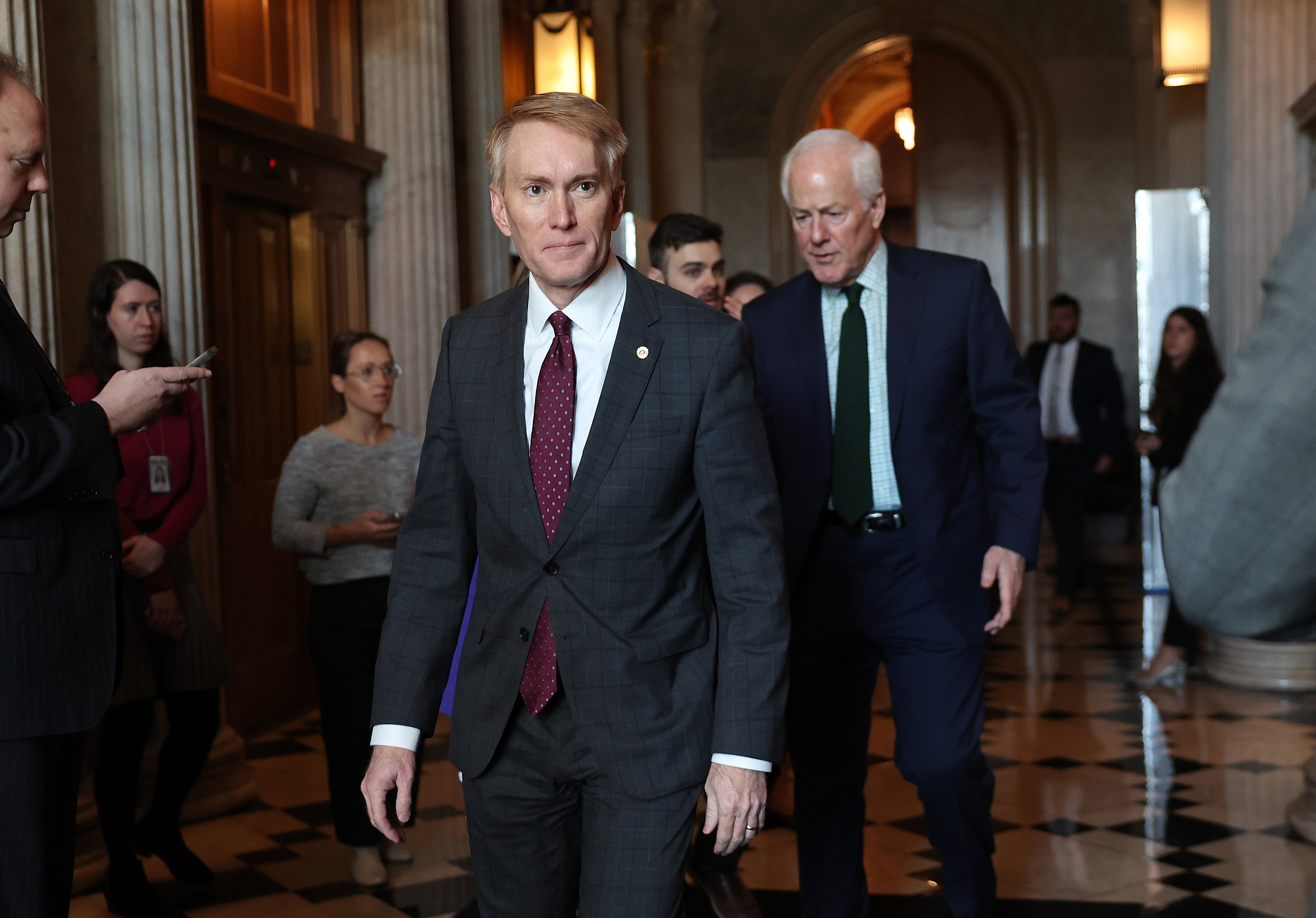 Republican Sen. James Lankford arrives for a Senate Republican meeting at the US Capitol on February 8, in Washington, DC.