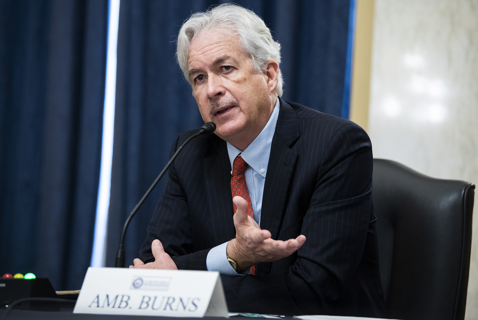 William Burns, nominee for Central Intelligence Agency director, testifies during his Senate Select Intelligence Committee confirmation hearing, on February 24, 2021, on Capitol Hill in Washington.