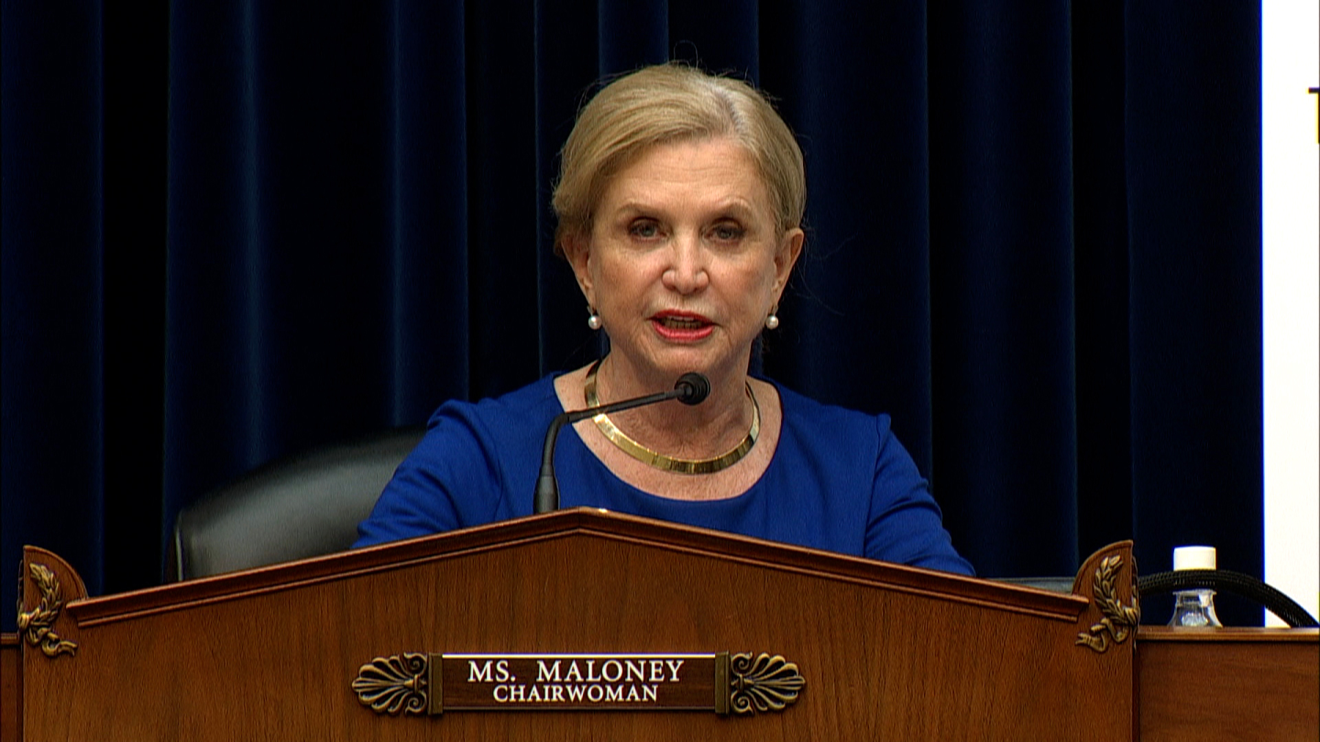  House Oversight Committee Chair Carolyn Maloney speaks during the hearing on Thursday, October 28. 
