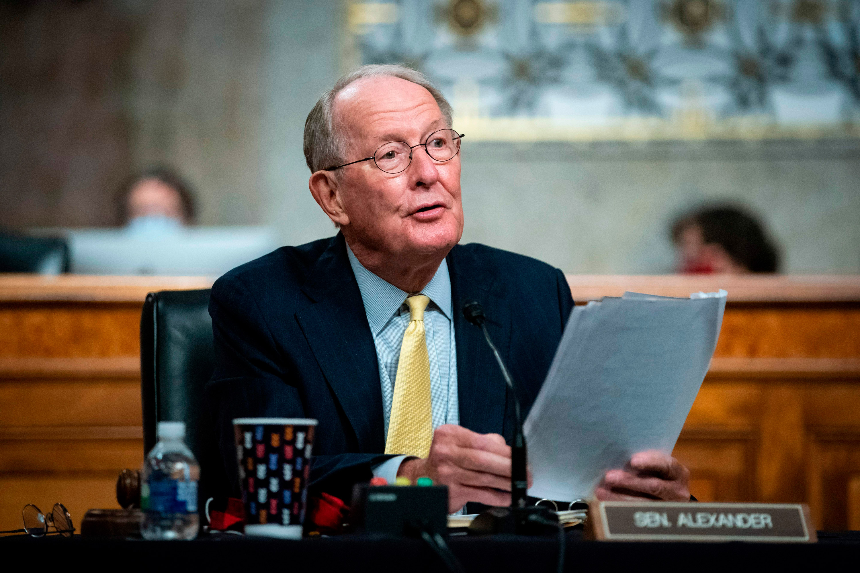 Senator Lamar Alexander, a chairman of the Senate Health Education Labor and Pensions Committee, speaks during a hearing on the US response to the coronavirus pandemic on Capitol Hill in Washington, DC, on June 30.