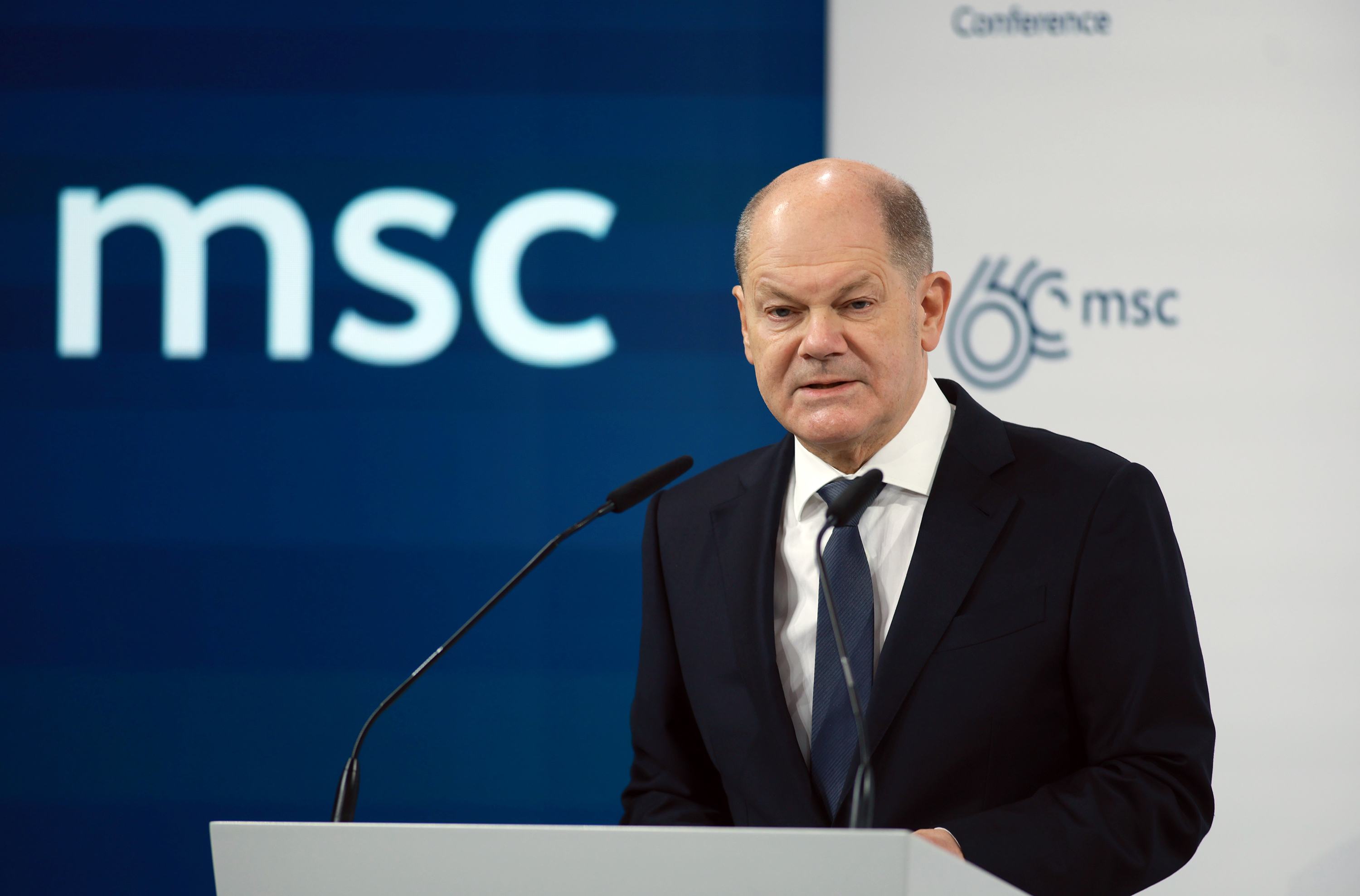 German chancellor Olaf Scholz speaks during the 2024 Munich Security Conference on February 17, in Munich, Germany. 