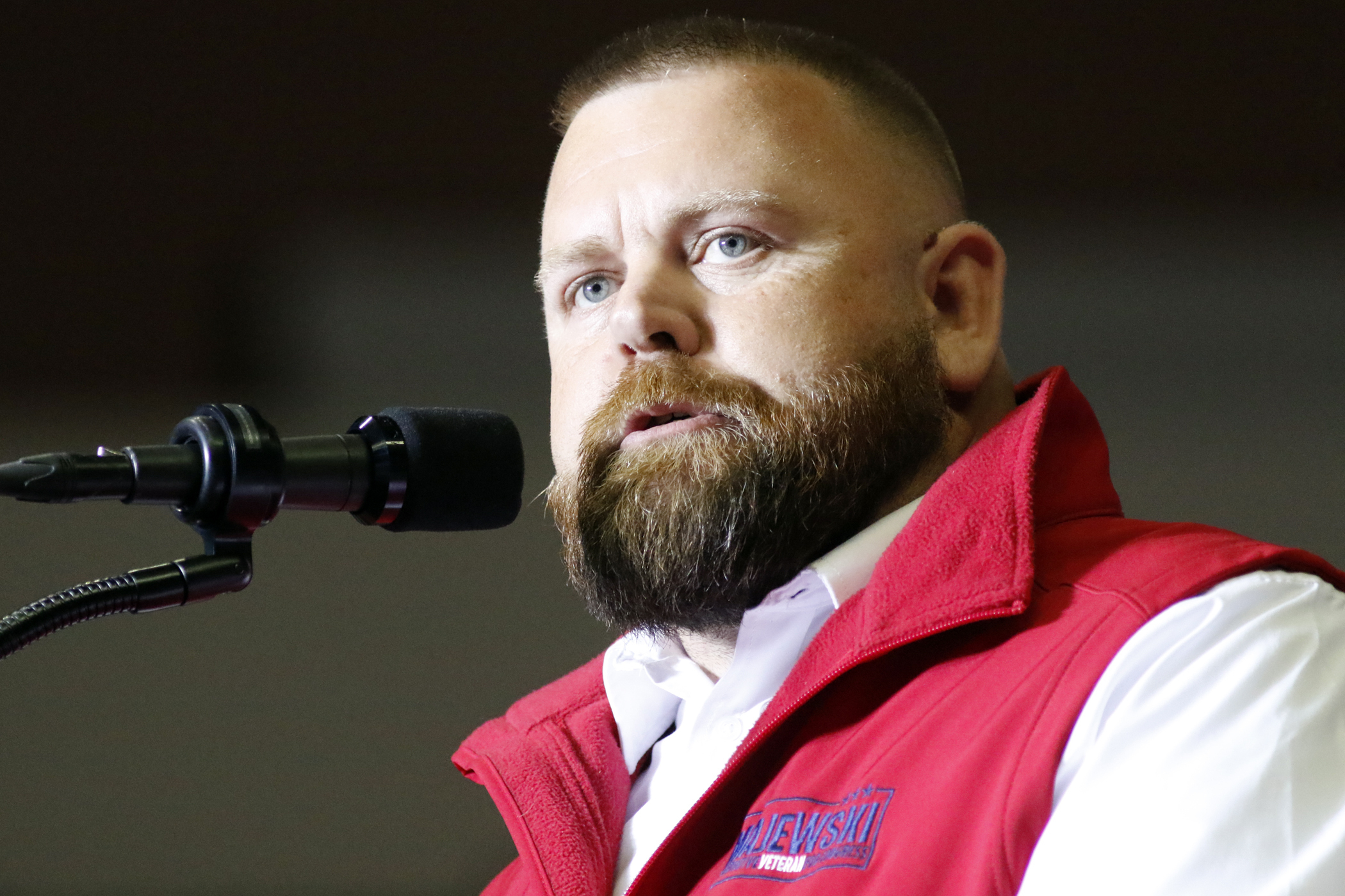 JR Majewski, Republican candidate for Ohio's 9th Congressional District, speaks at a campaign rally in Youngstown, Ohio, on September 17, 2022.