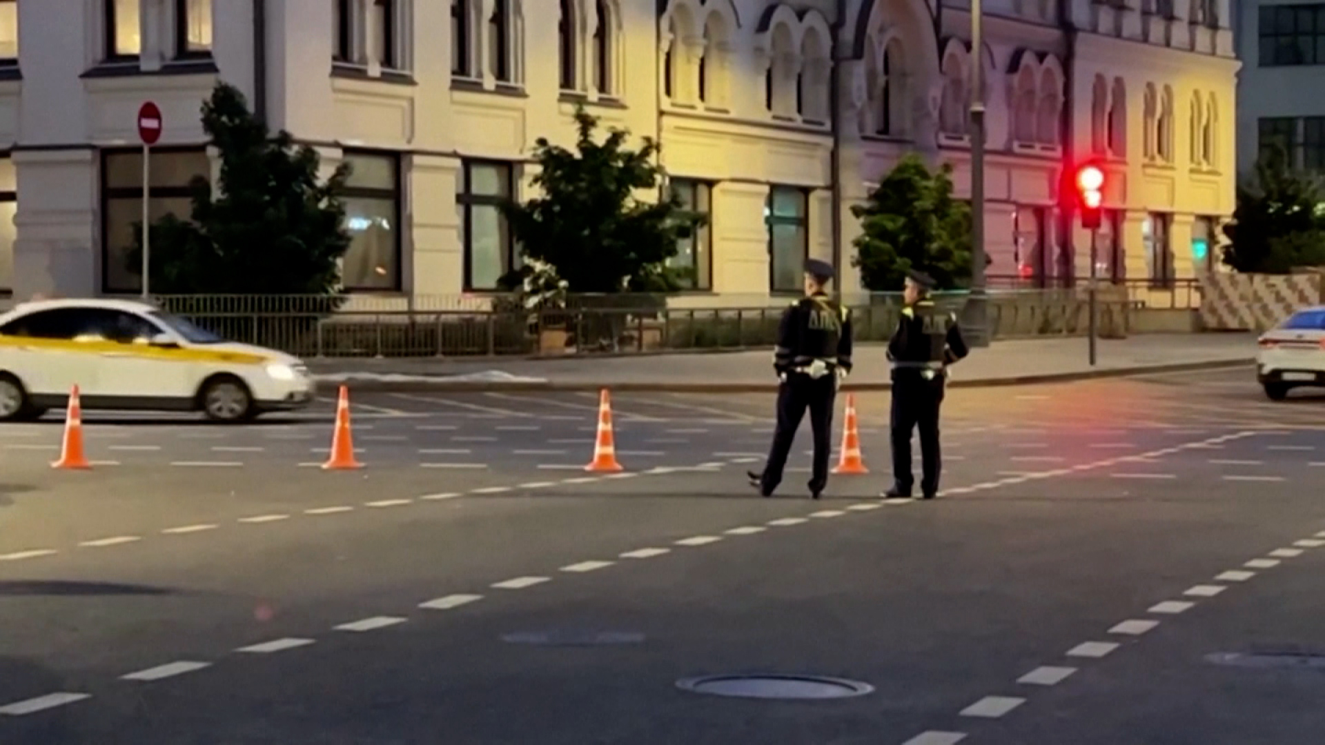 Various police on duty near presidential administration as the road is being cordoned off in Moscow, Russia, on June 24, 2023.