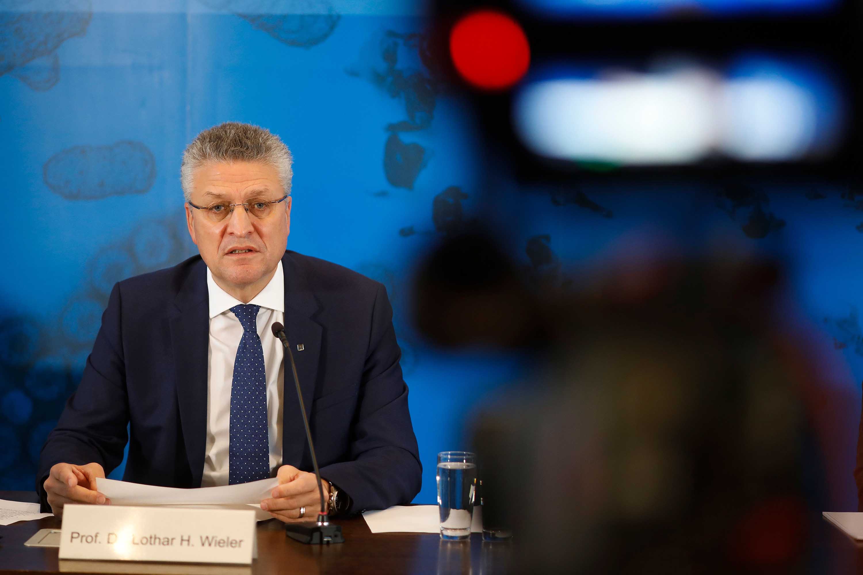 Lothar Wieler, director of the Robert Koch Institute, addresses a press conference on the coronavirus situation in Germany, in Berlin, on November 12.